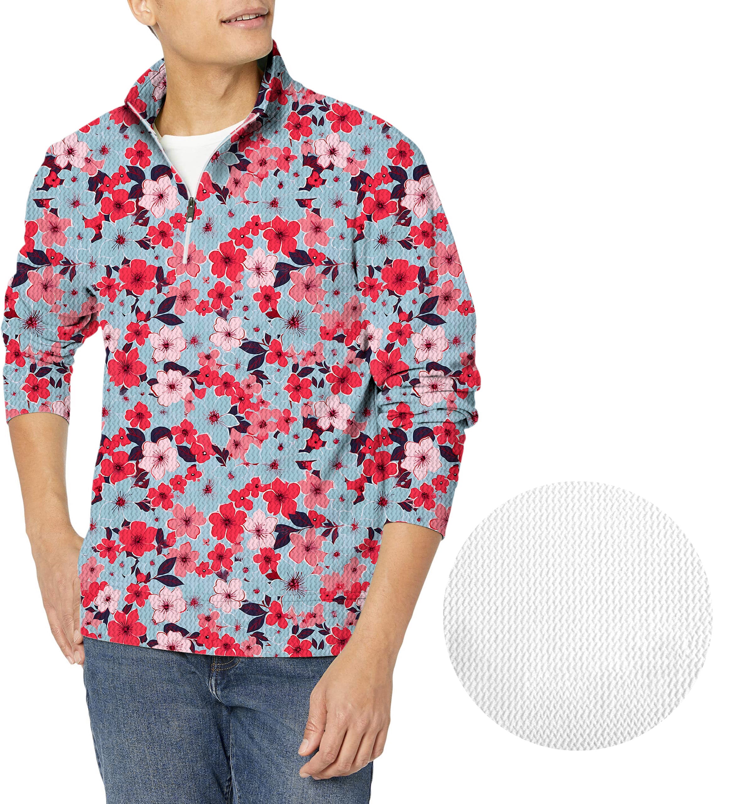 Tropical flowers-Men's Golf Waffle Zipper Pullover