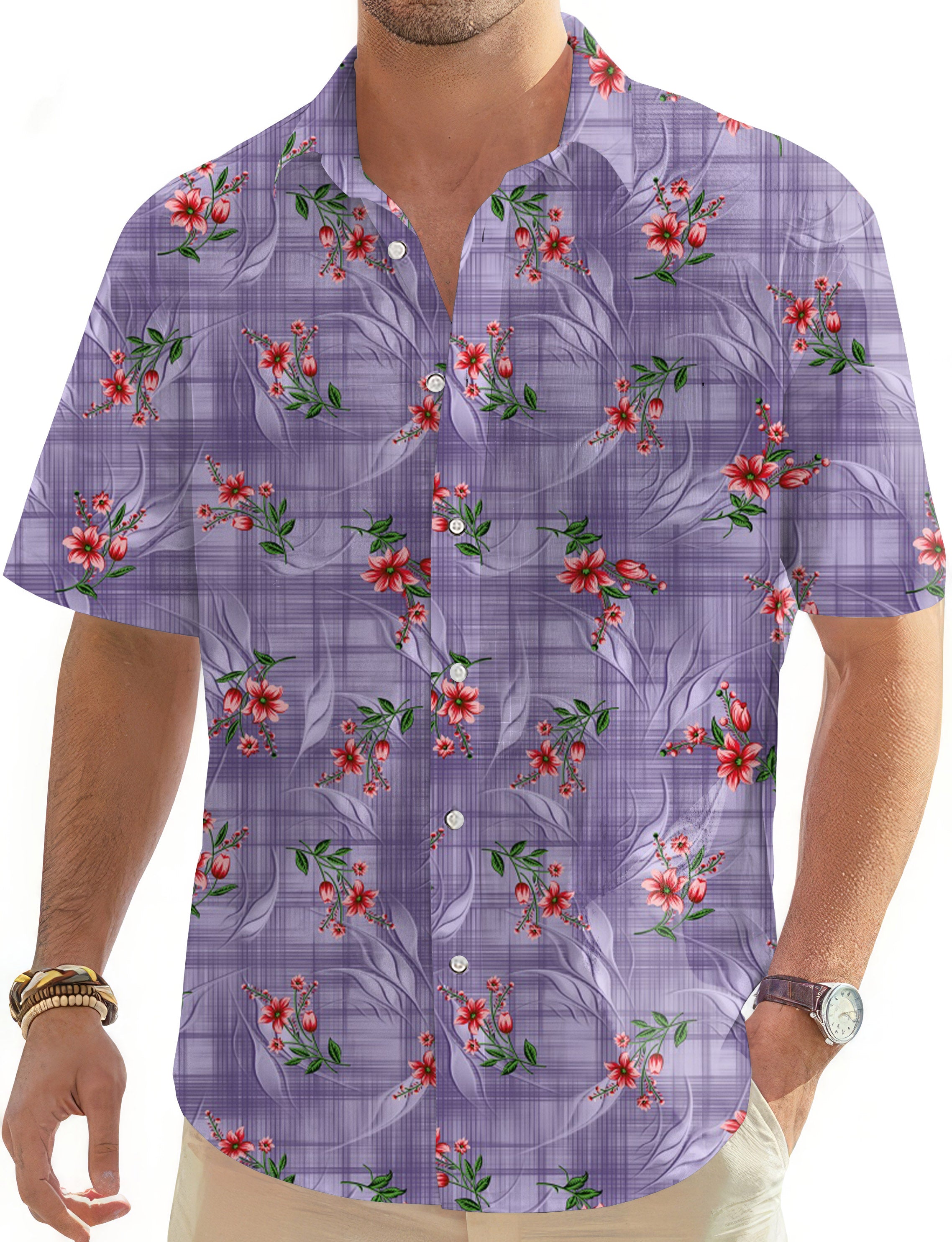Purple flower-Men's Golf Hawaiian Shirts Button Down Shirt