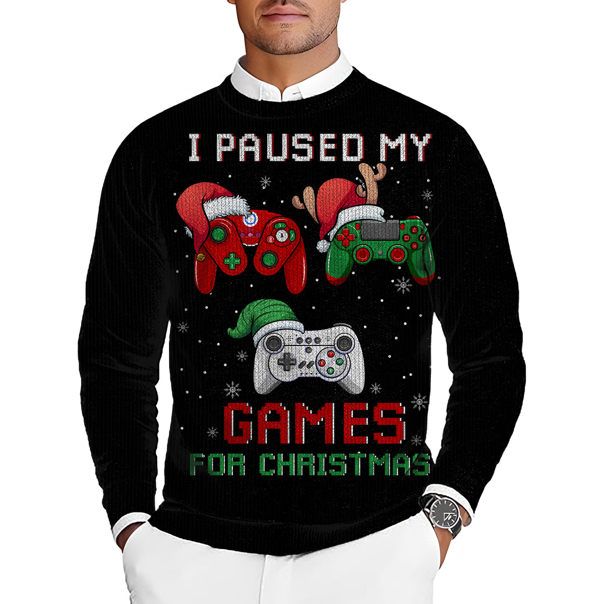 I Paused My Games For Christmas Men's Golf Crewneck Pullover Sweaters Ugly Sweater