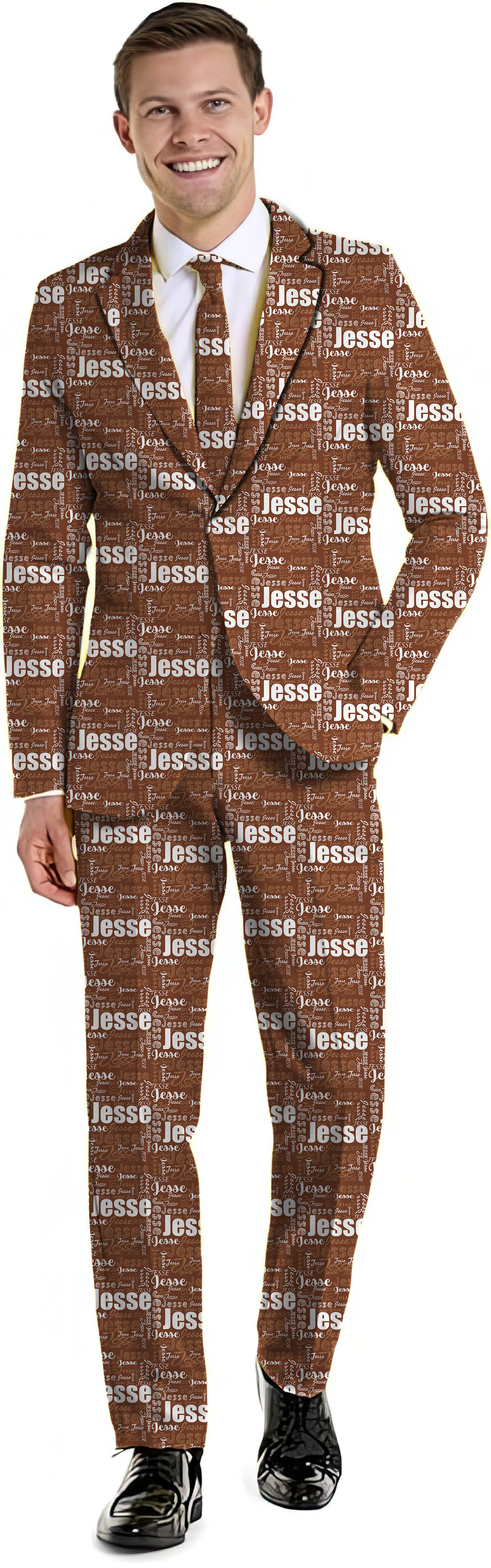 brown men's custom name party costume suit set with blazer pants and vest