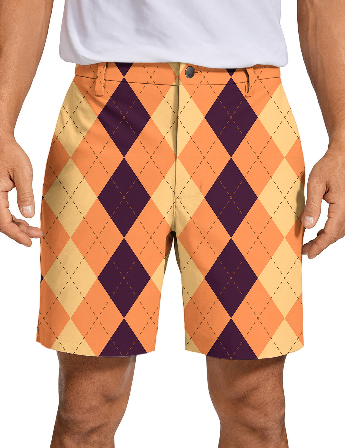 Men's Halloween Black Light Yellow Orange Argyle Golf Shorts