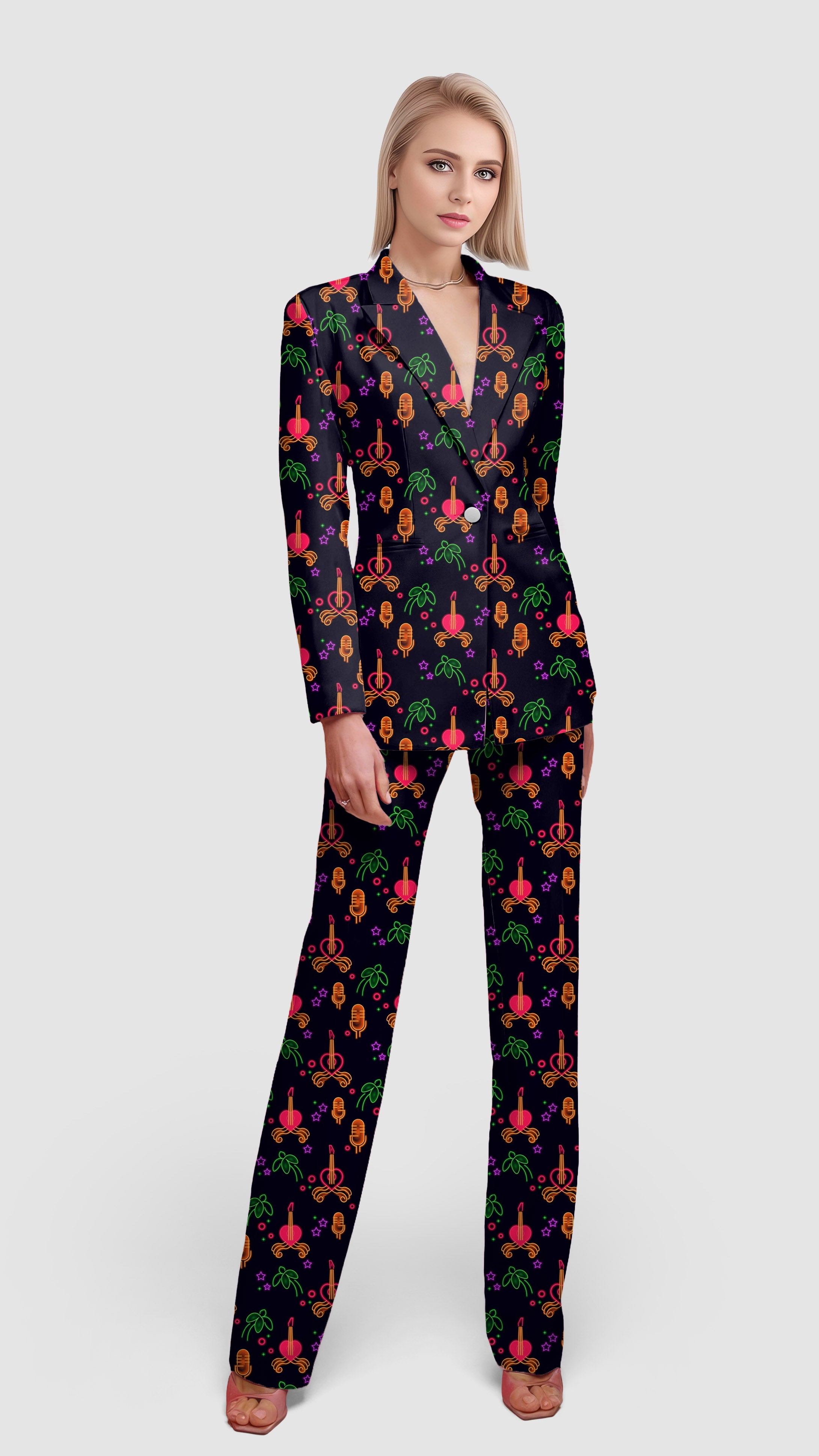 Neon guitar-Women's Blazer Casual Work Office Blazer Suit set