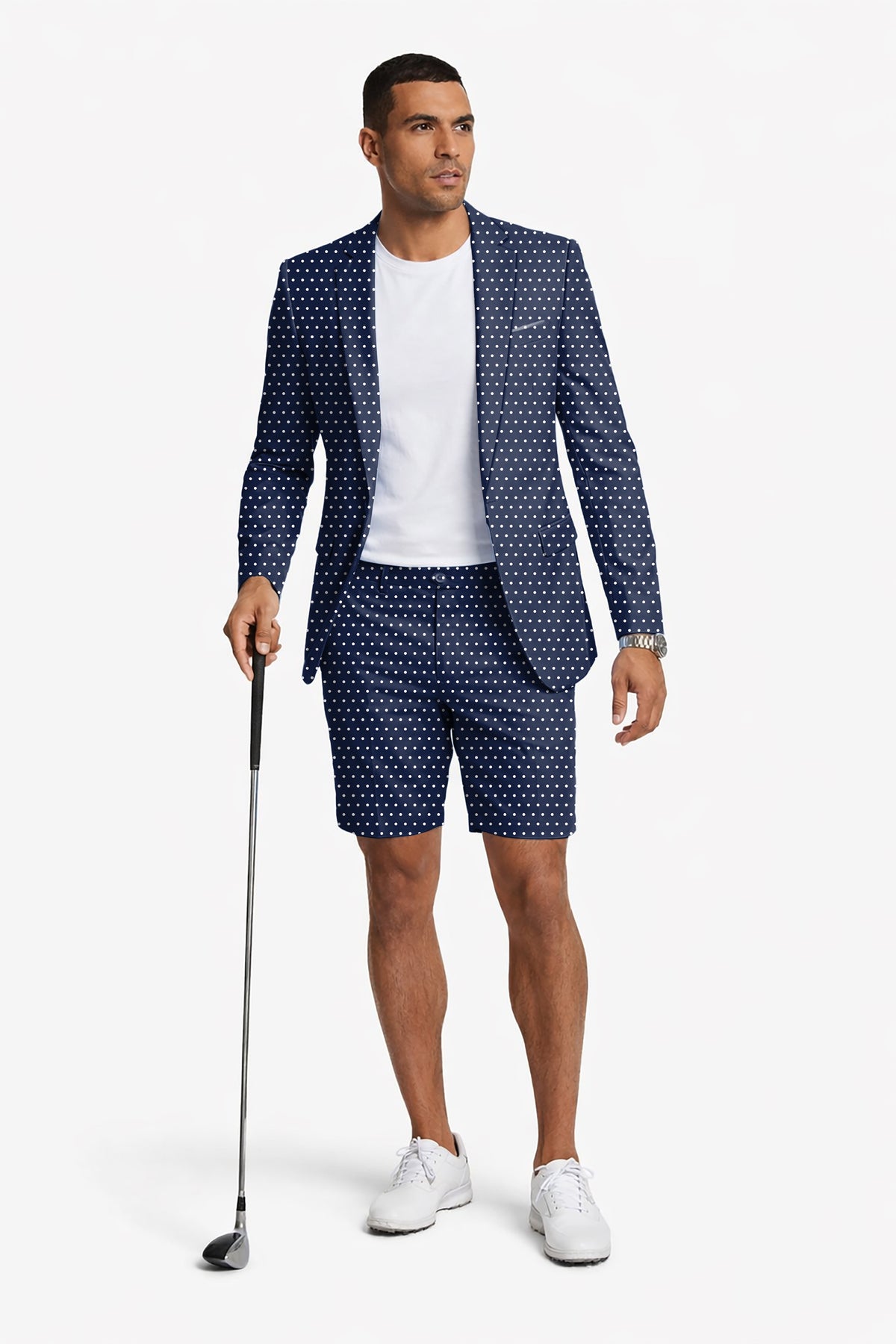 Navy blue with white polka dots Men's Party Costumes-Theme Party 2pcs Suit set-Blazer Shorts