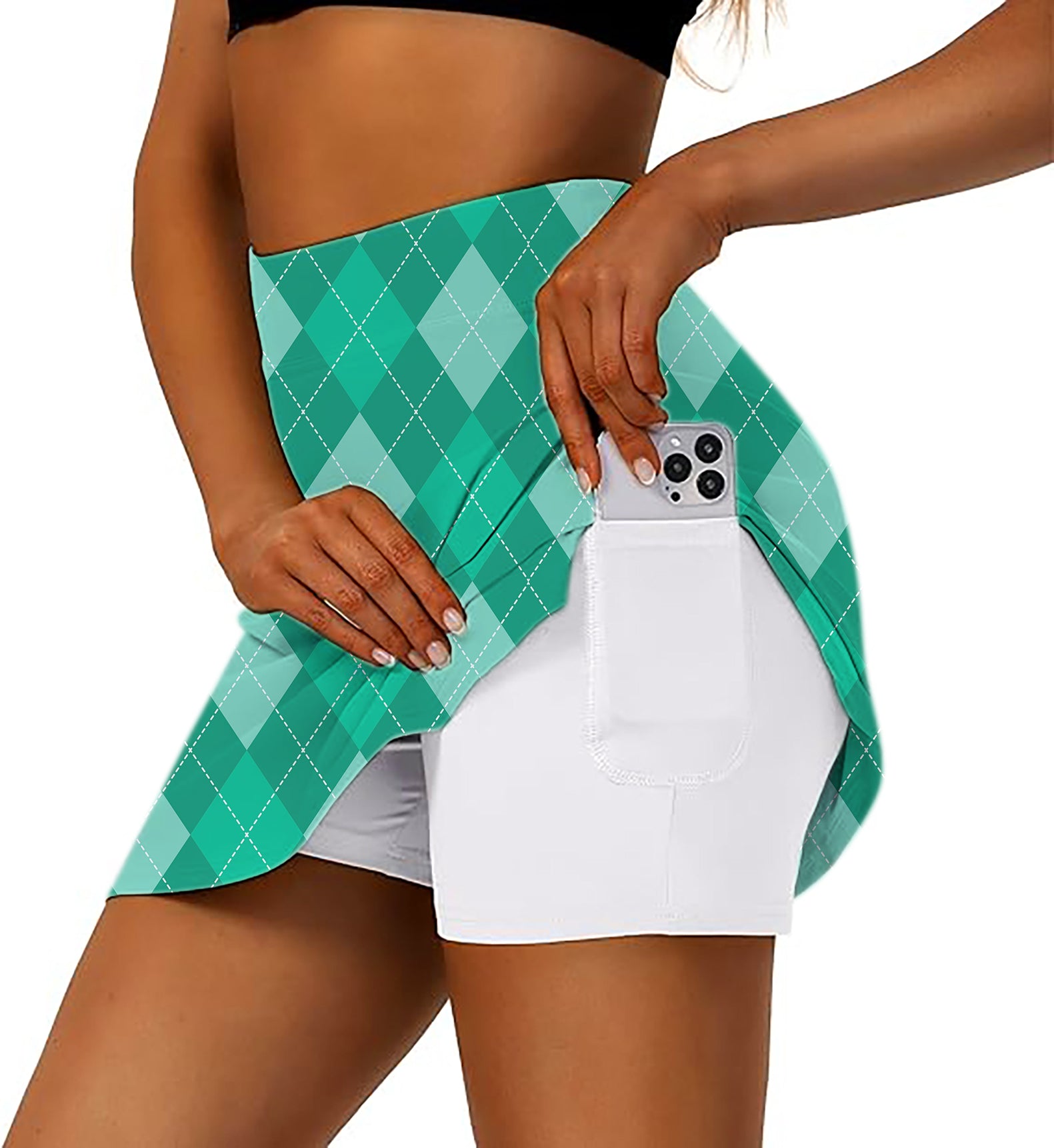 Green Argyle Women's Athletic Golf Skorts Flared Skirts