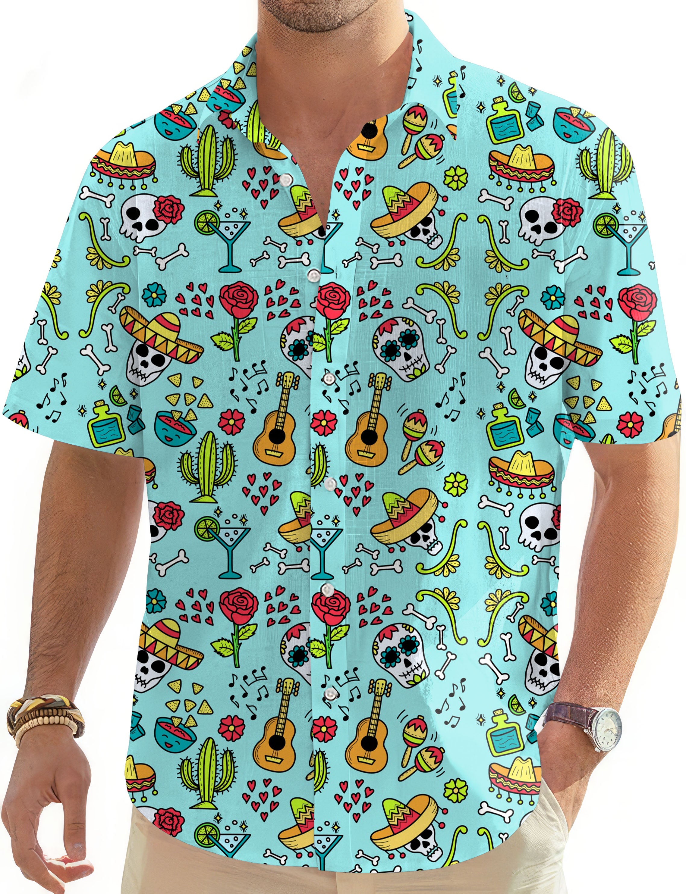 Fiesta Time-Men's Golf Hawaiian Shirts Button Down Shirt