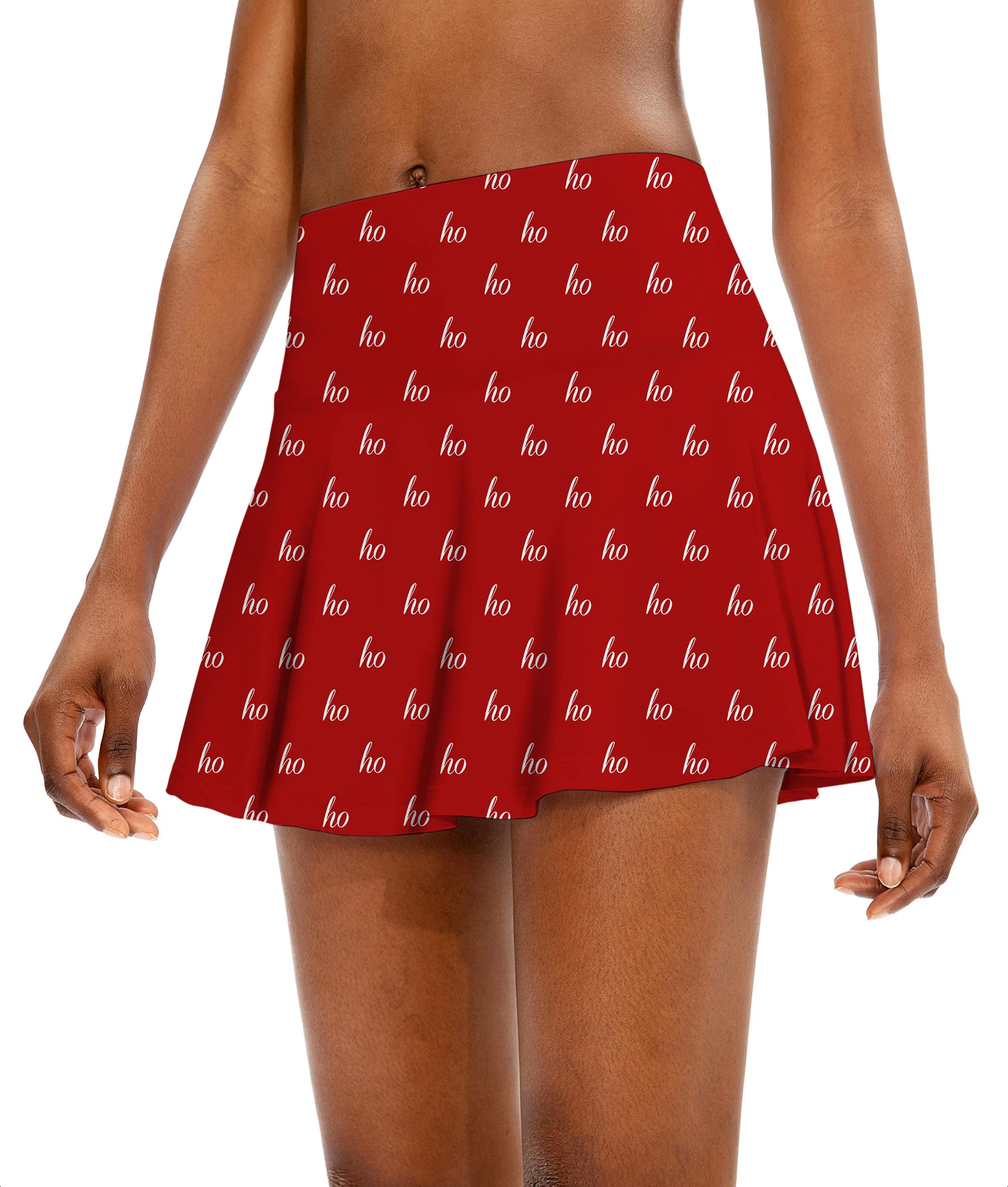 Red Custom Name Christmas Women's Athletic Golf Skorts Flared Skirts