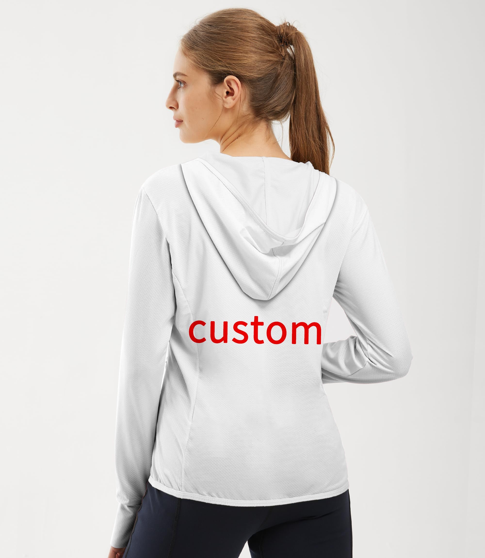 Women's outdoor custom own logo golf sun protection slim fit zip hoodie back view