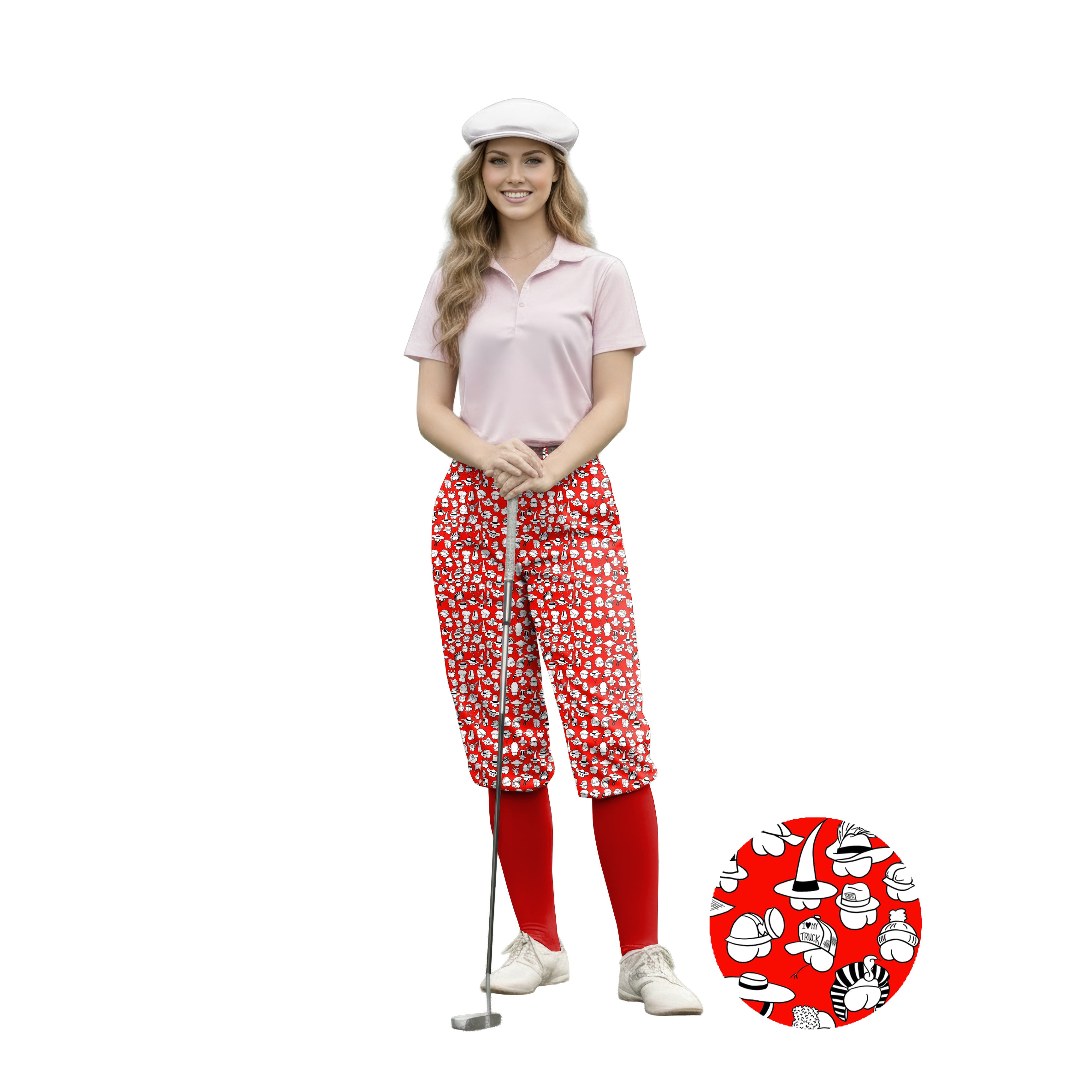 Personalize And Add To Cart Red Versatile Hips Designer style Womens Golf Knickers Pants
