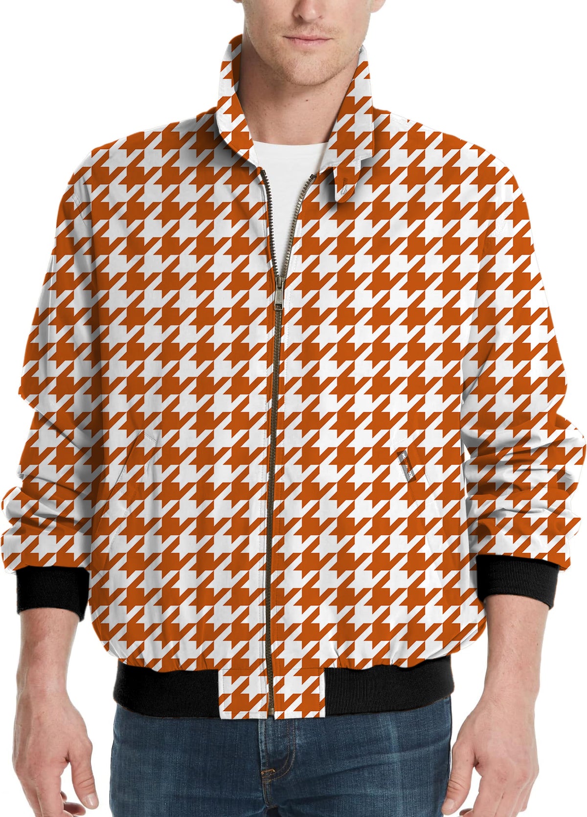 Halloween yellow and white houndstooth Men's Golf Windbreaker Light Jacket
