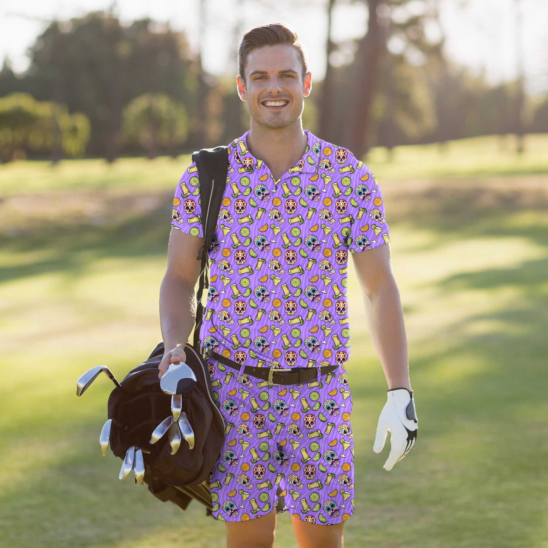 Men's Golf Set Polo+Shorts Summer Tequila skull