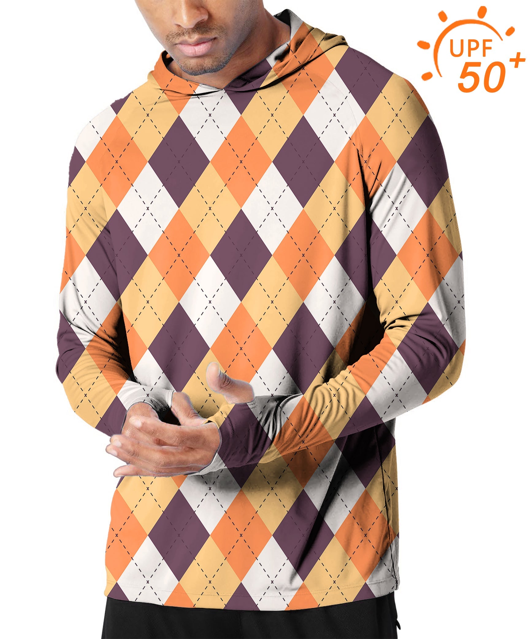 Men's Outdoor Halloween argyle hooded golf shirt with UPF 50+ sun protection and slim fit design