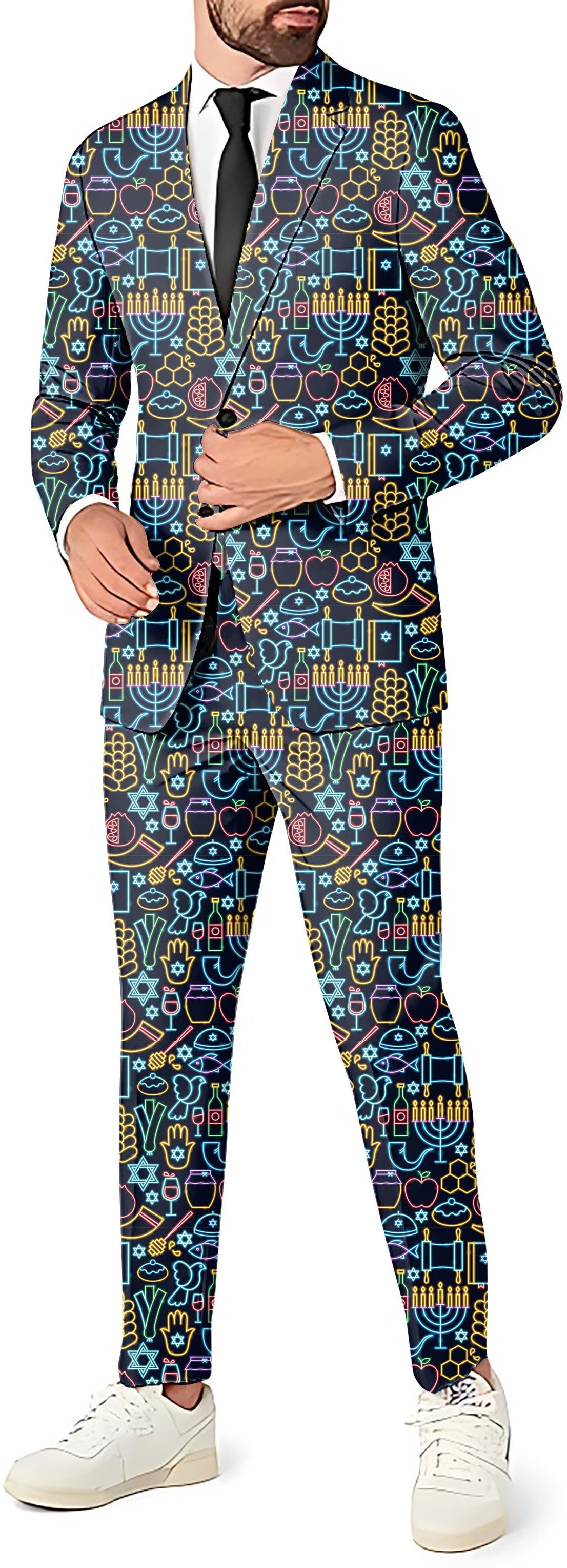 Men's Neon Rosh Hasanah themed 3-piece suit with blazer, vest, and pants for party and festive events