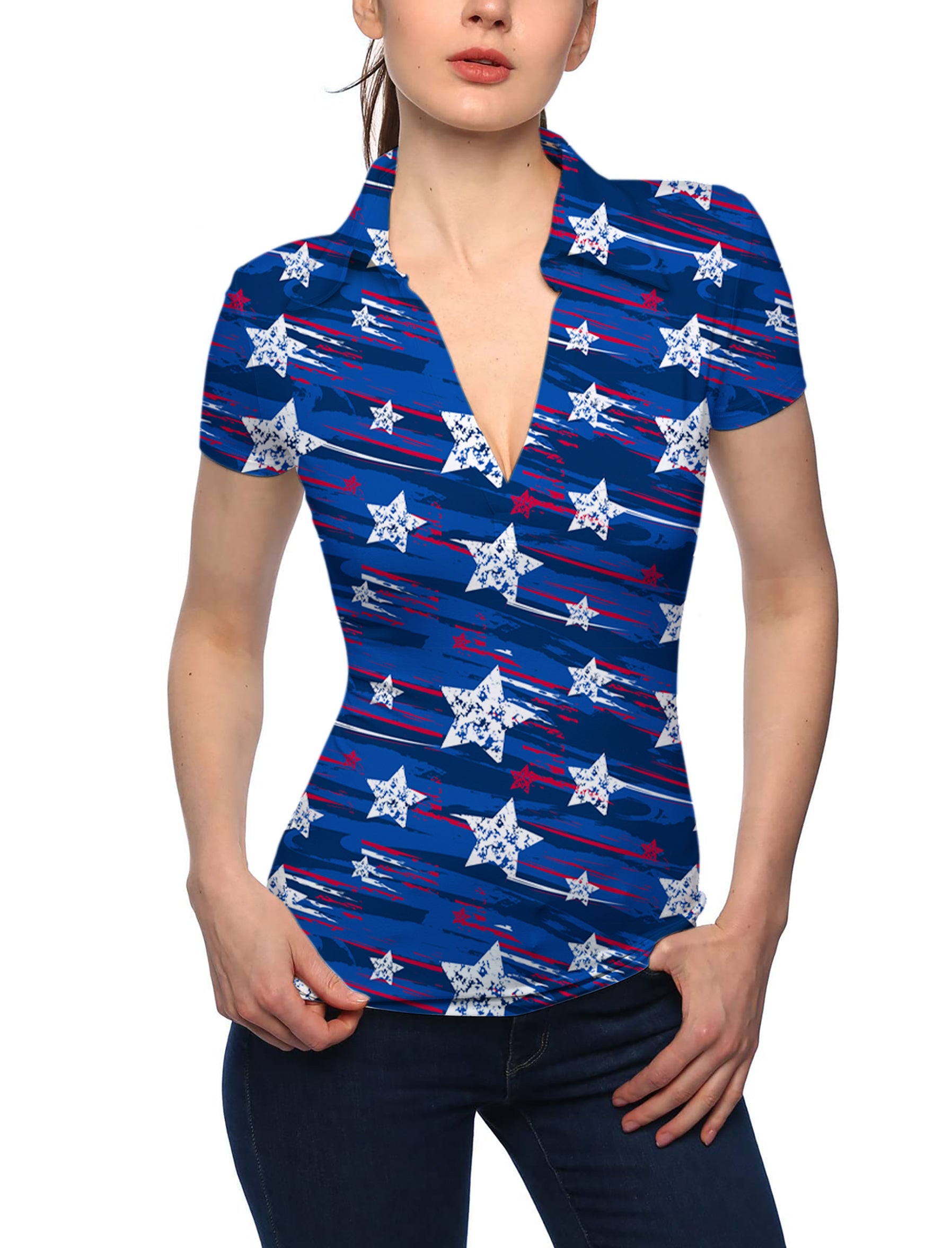 Women's American Star V Neck Golf Polo