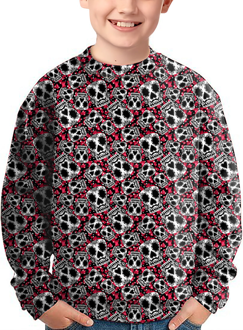 Sugar Skull Pattern Crewneck Pullover Kids Ugly Sweater