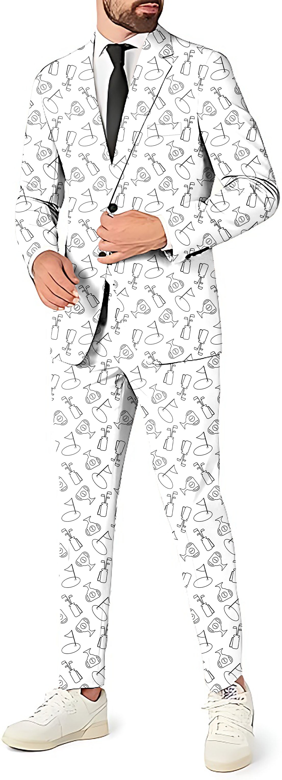 Men's Golf Championship Trophy themed white blazer and pants suit set for party costume