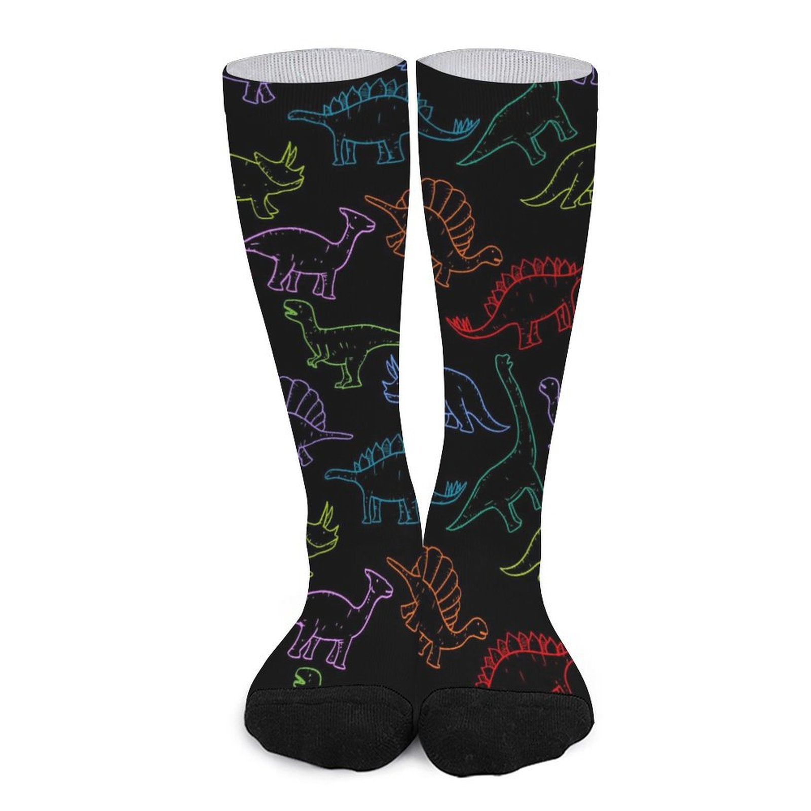 Electric dinosaur print crew socks with cushioned sole for men and women gift idea