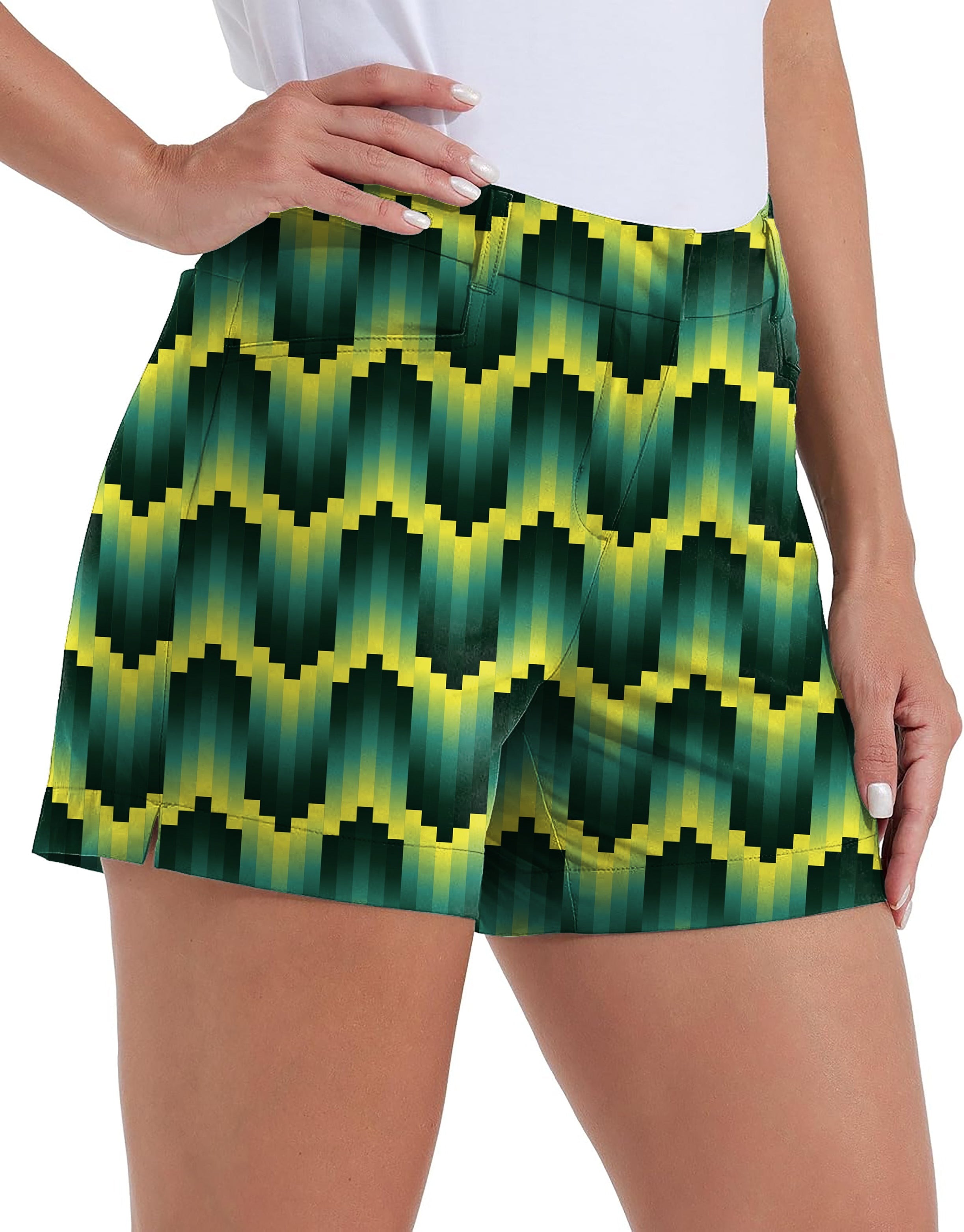 Women's Green Ripples Custom quick-drying golf shorts with pockets and waterproof fabric