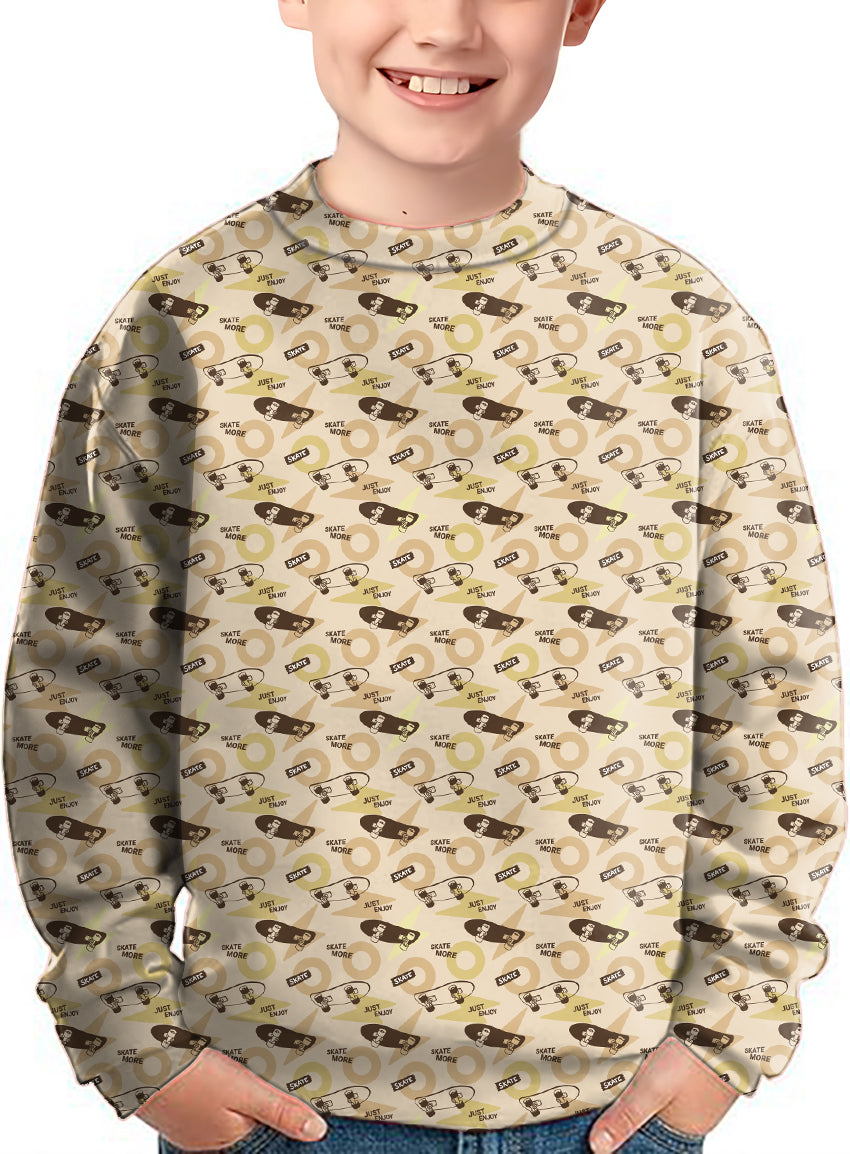 Khaki Skate More Crewneck Pullover Kids Ugly Sweater