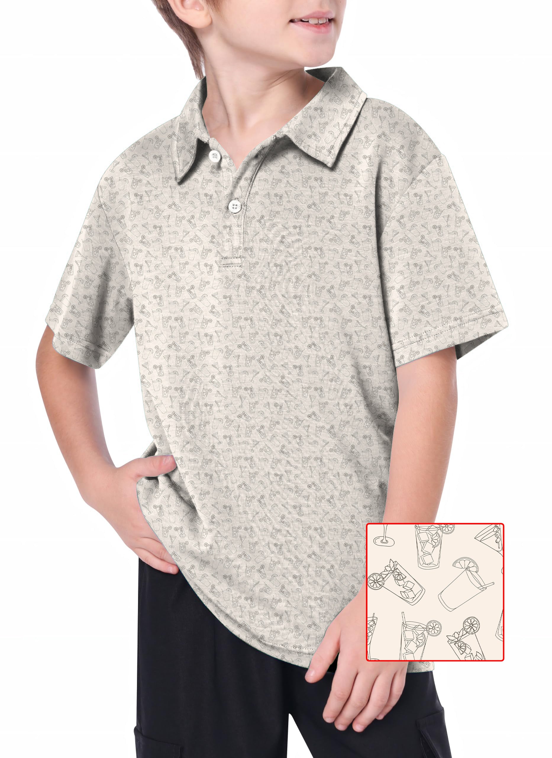 Youth beige juice golf polo with 4-way stretch and moisture-wicking fabric for kids