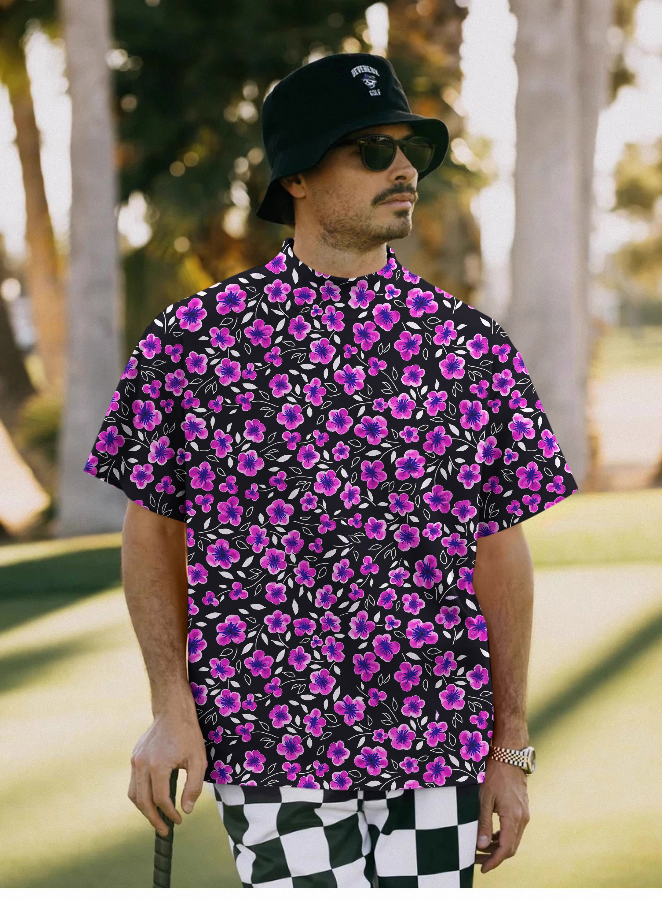 Men's Floral Out Pullover High neck Long/Short sleeve T-Shirt