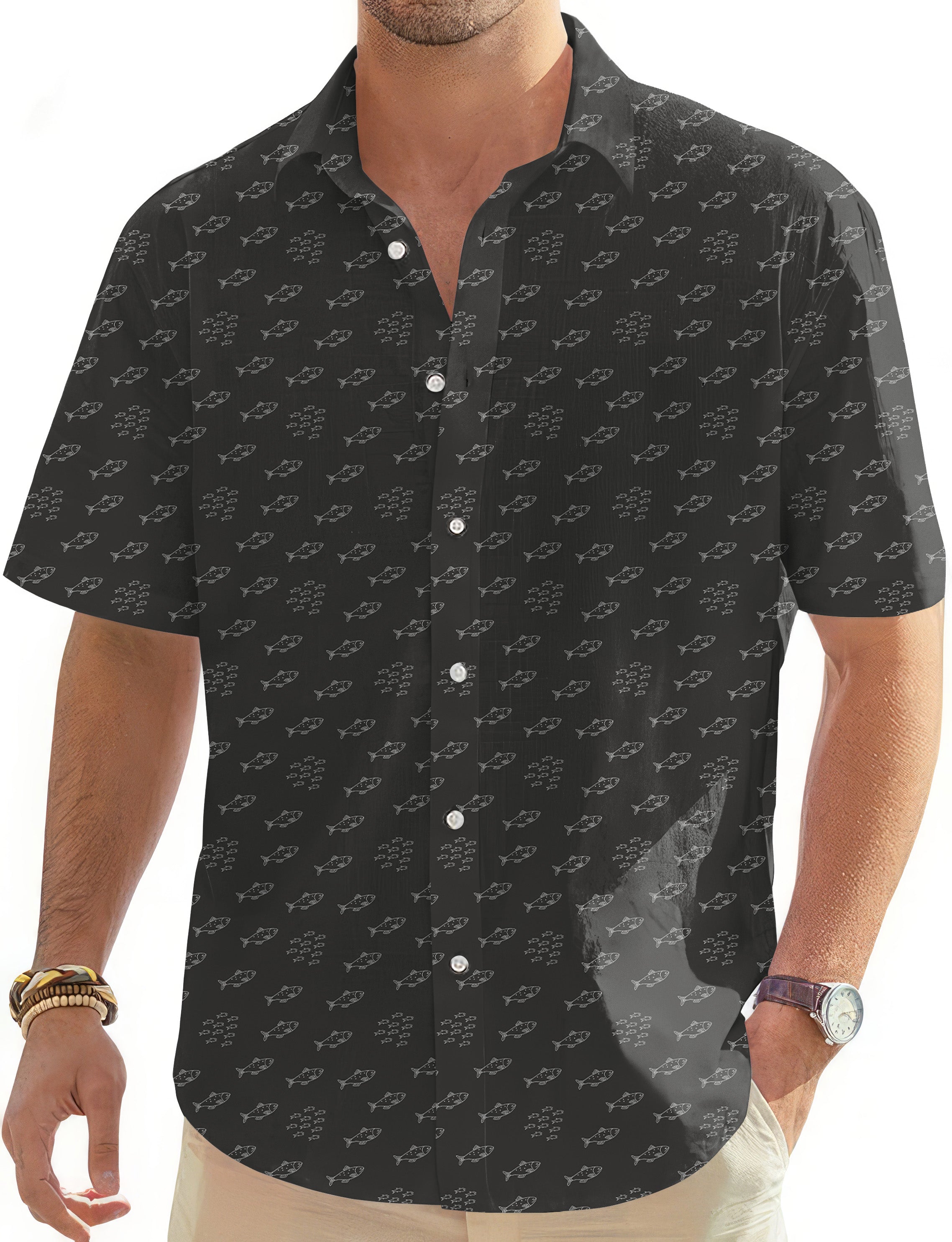 Minimal Fish Sketch Men's Golf Hawaiian Shirts Button Down Shirt