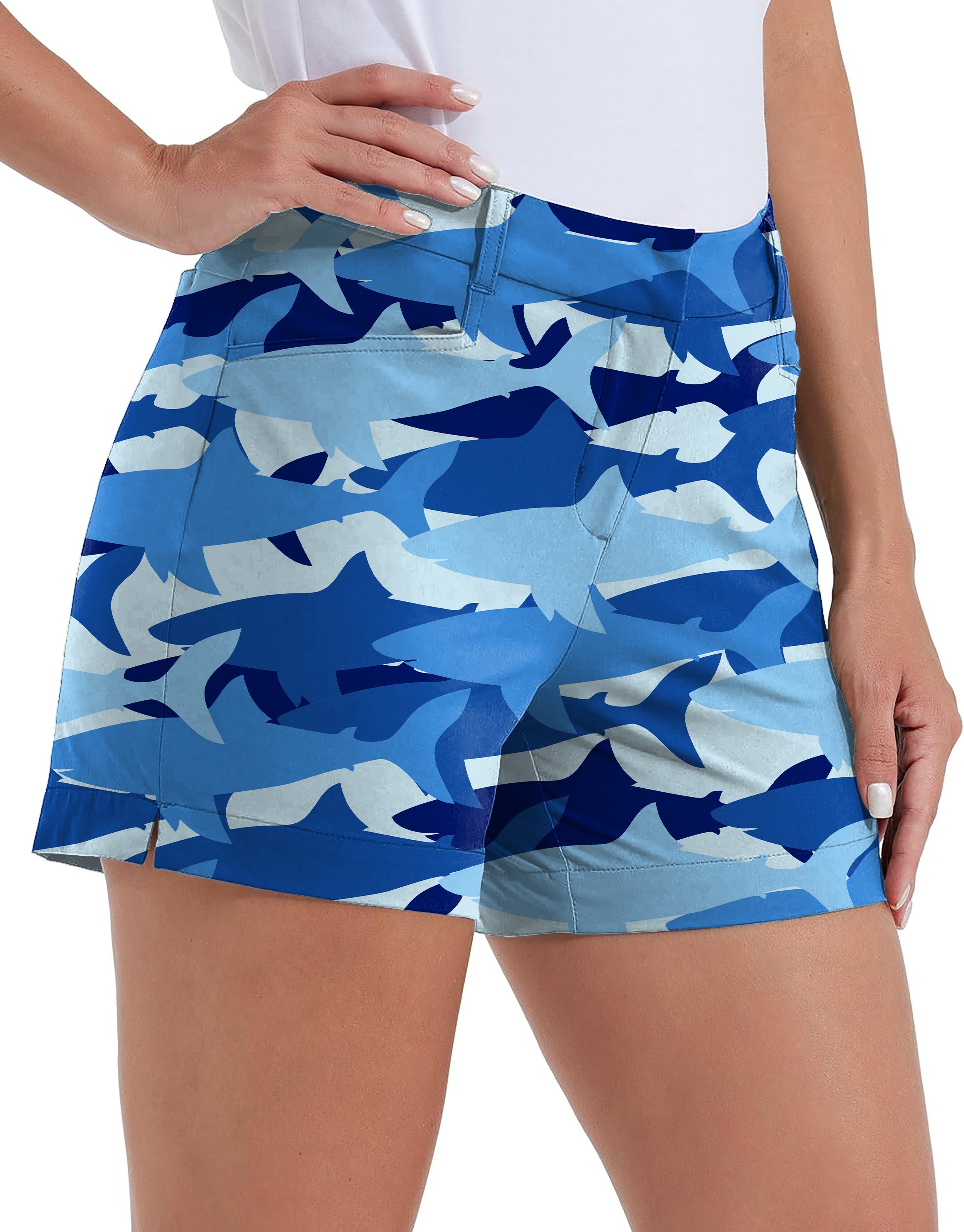 Women's Shark Camo Polo quick-drying golf shorts with pockets and waterproof fabric