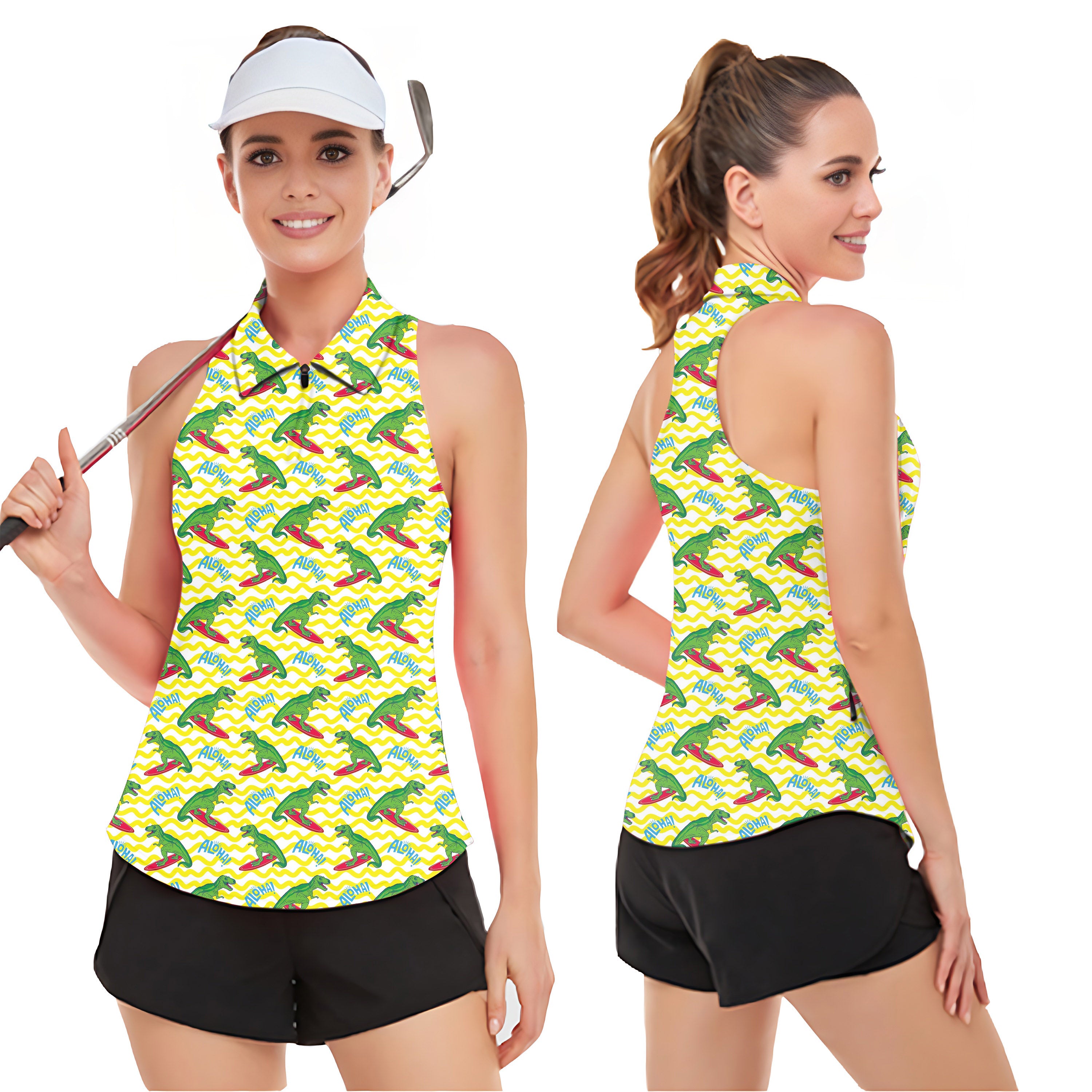 Friendly Dinos Women’s Sleeveless Golf Tank Top Shirt Polo