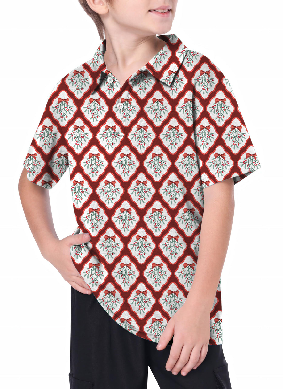 Youth Christmas red holly Golf Polo