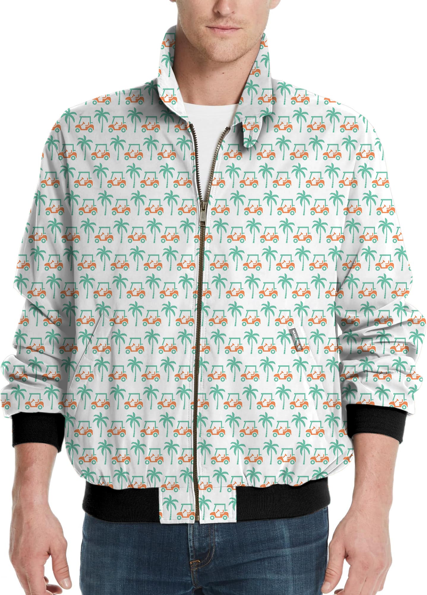Palm trees and golf carts-Men's Golf Windbreaker Light Jacket
