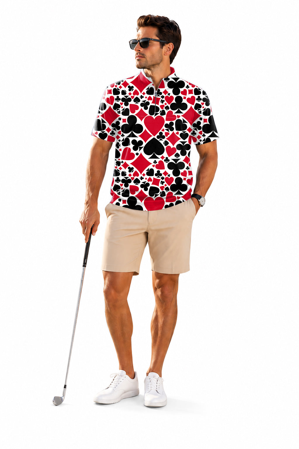 Men's Short Sleeve Quarter Zip Golf Pullover Poker Quilting Golf Cover Set Embroidery