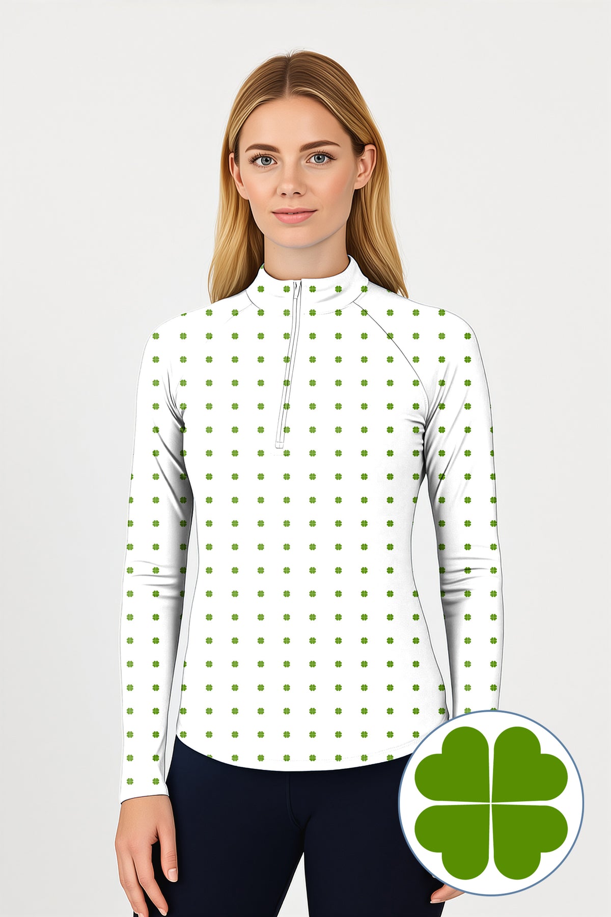 Lucky Four-Leaf Clover Women's Golf Active 3/4 Zipper Top Long Sleeves
