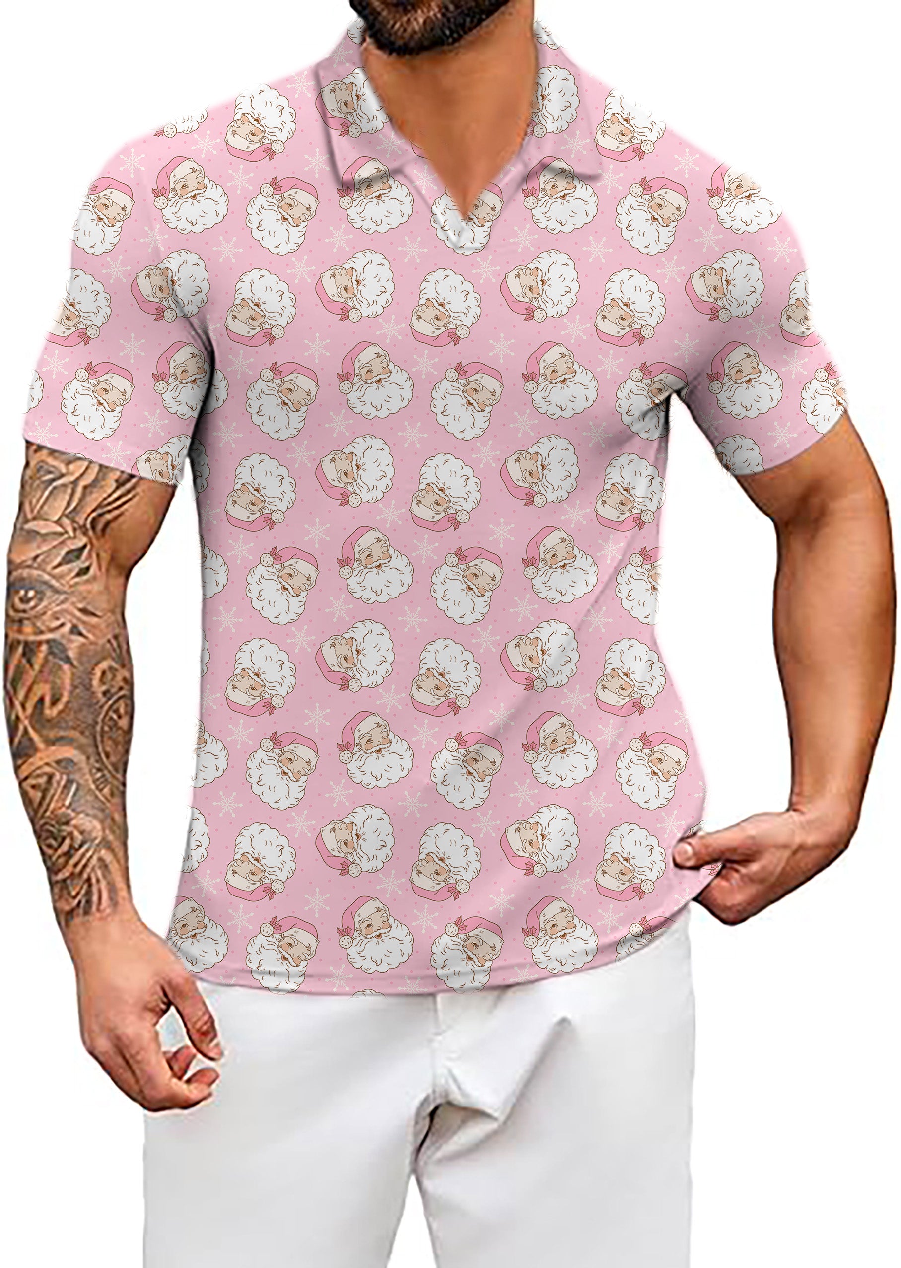 Men's Santa Claus Christmas V Neck Golf Polo Shirts