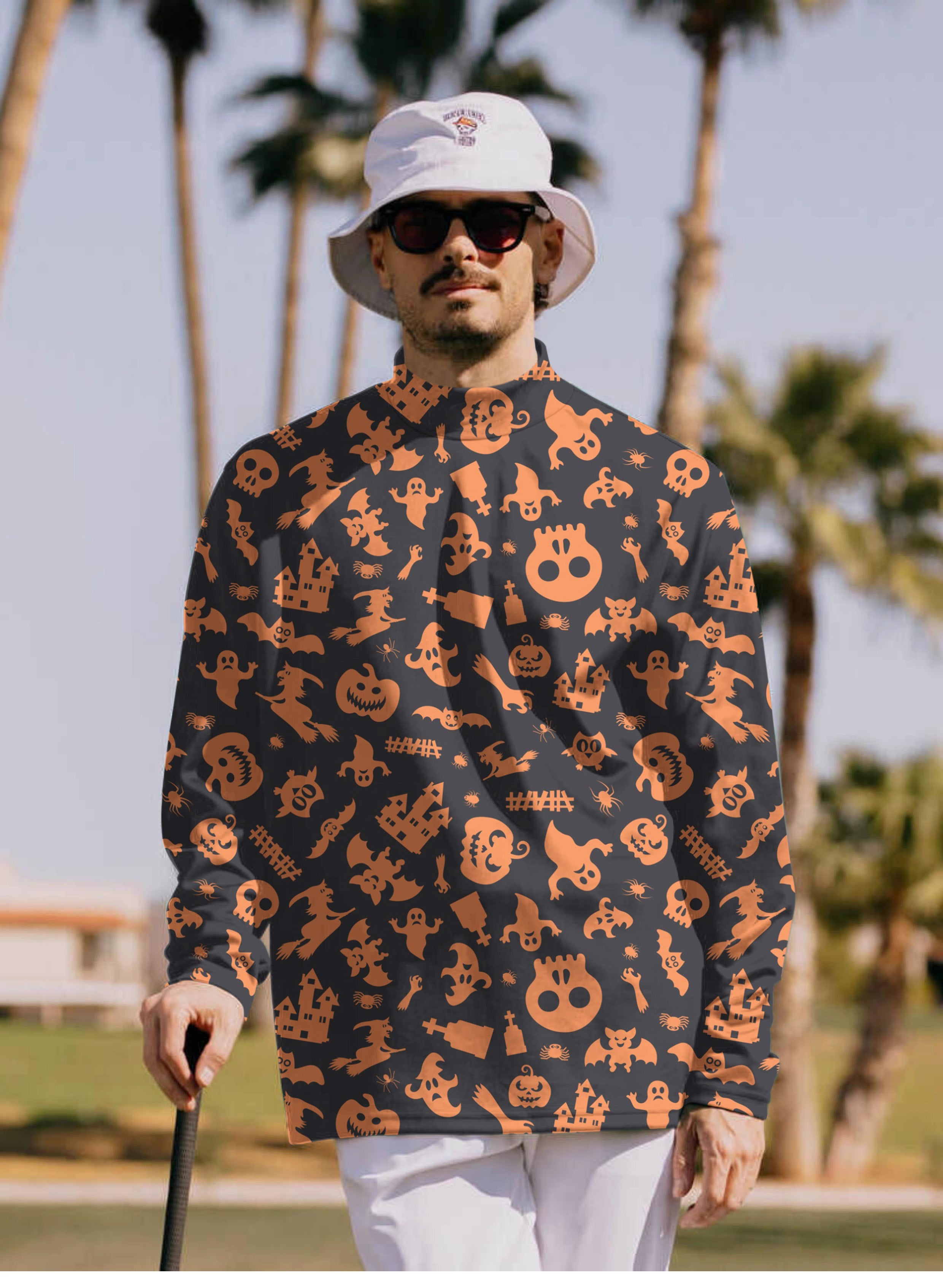 Men's Spooky Halloween Pullover High neck Long/Short sleeve T-Shirt