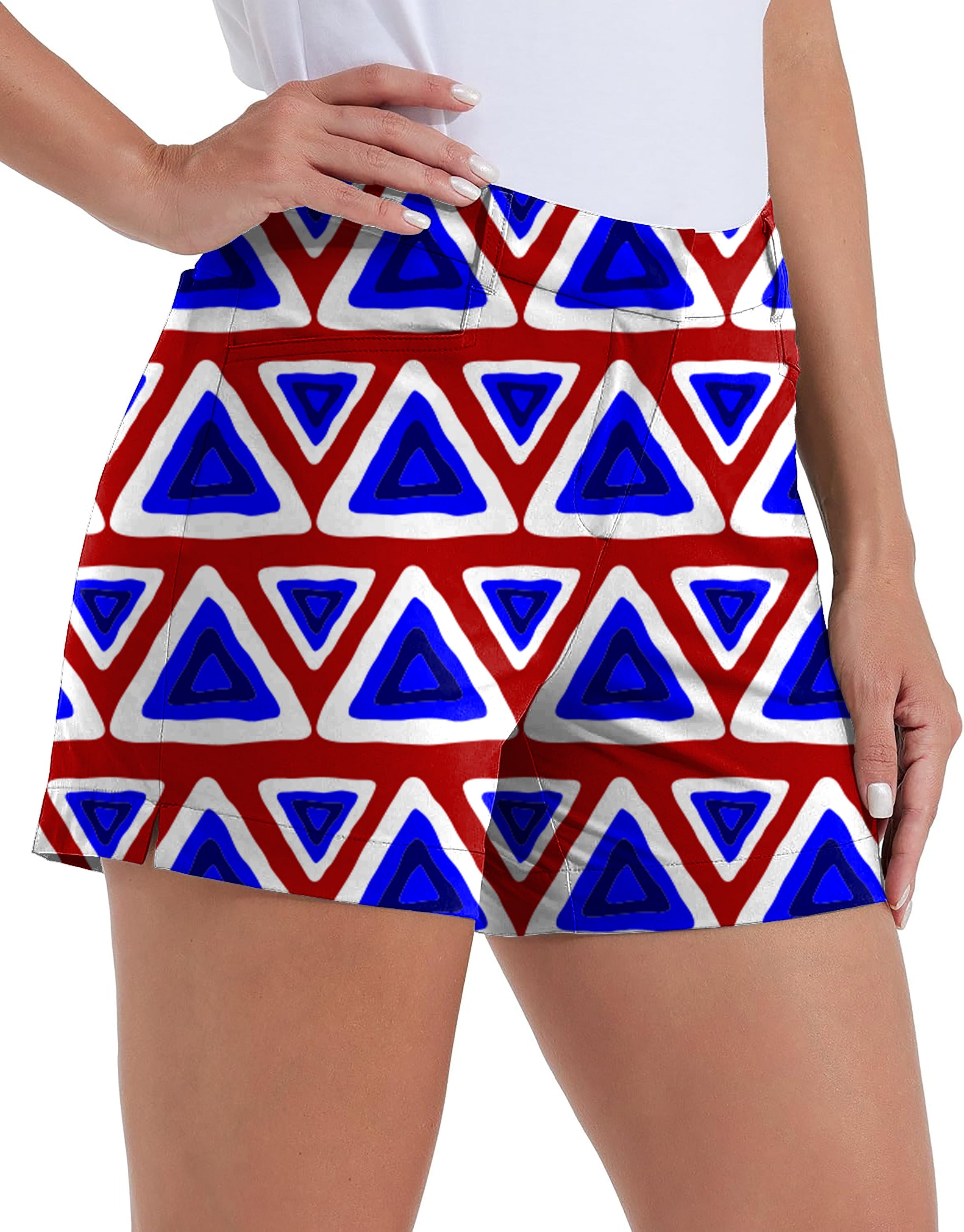 Women's quick-drying golf shorts with triangle tribal own logo pattern and pockets