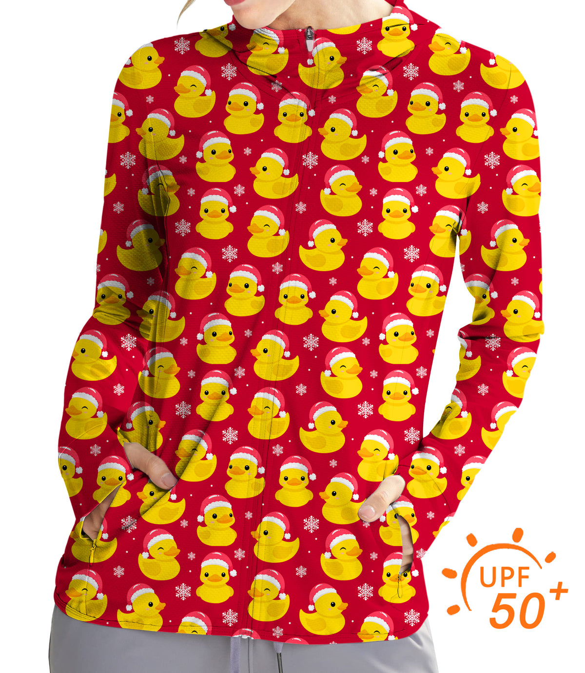 Women's Outdoor Christmas Yellow Duck Golf Sun Protection Slim Fit zip hoodies