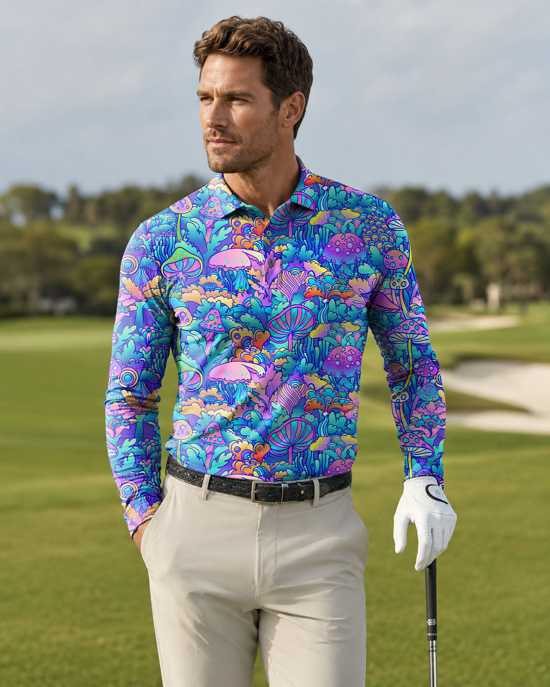 magic mushroom -Men's golf Long-sleeved Polo