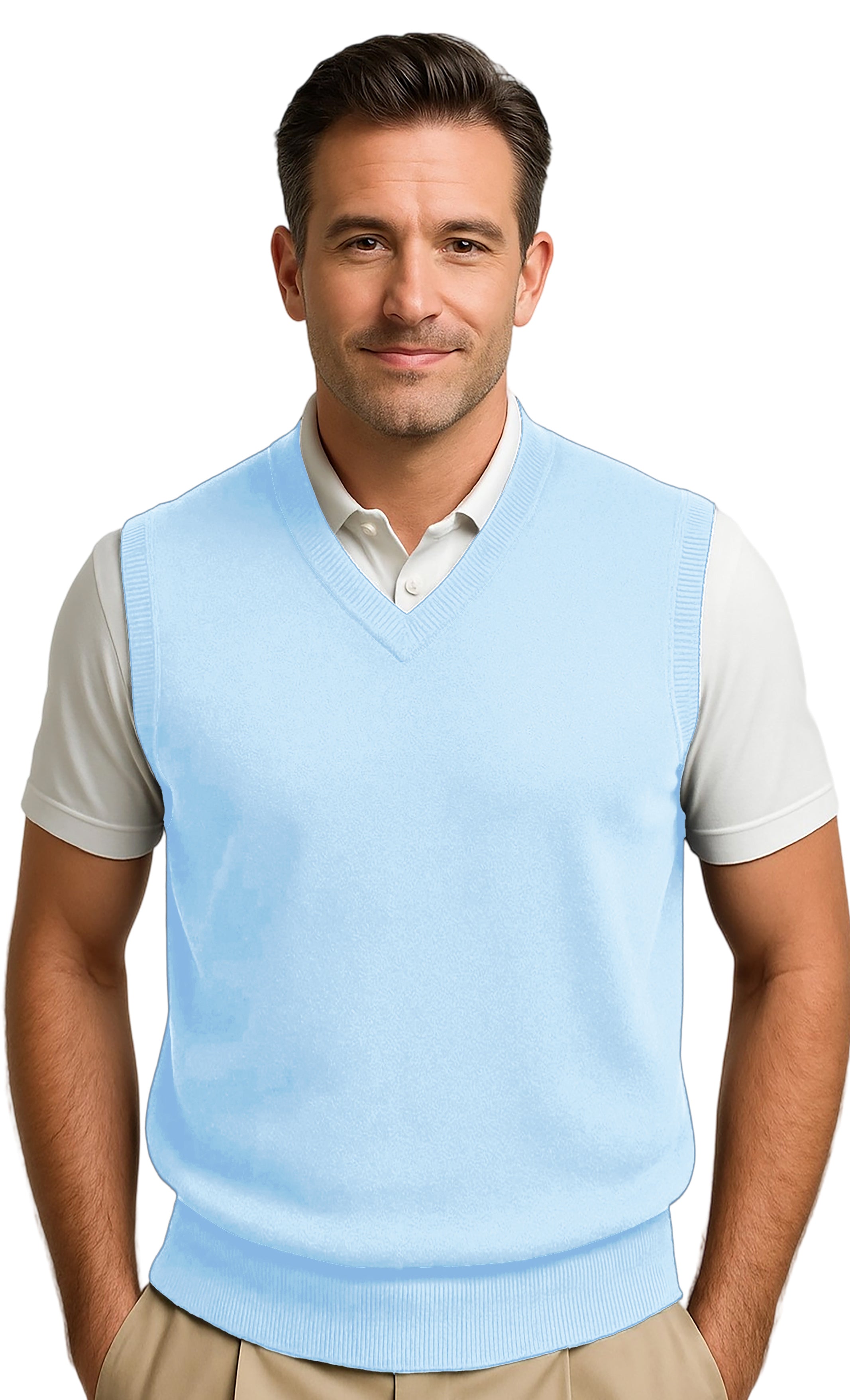 Men's Argyle Wool Sweater Vest - Mens Light Blue