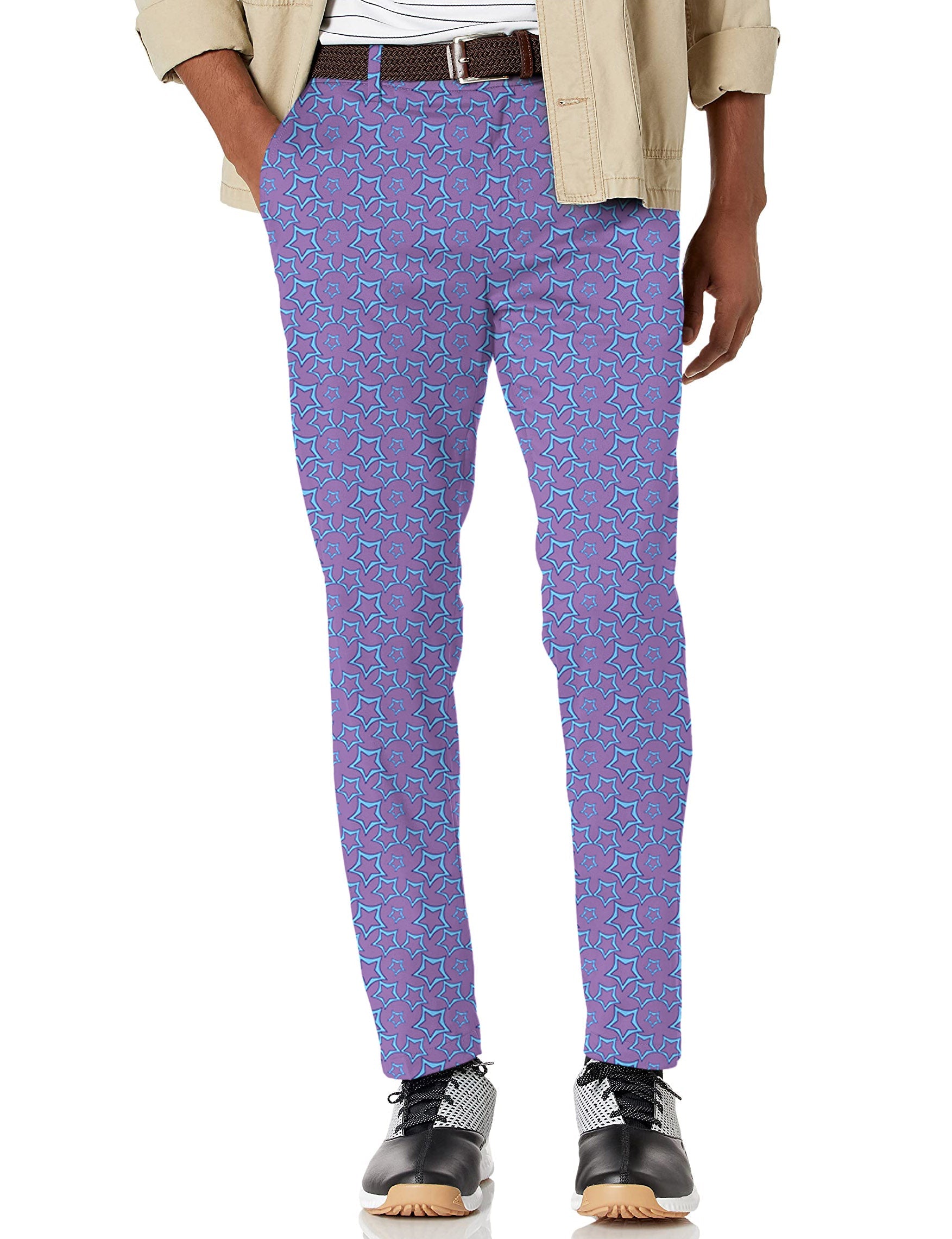 Men's Blue Star limited edition blue stretch golf pants with star pattern and active waistband