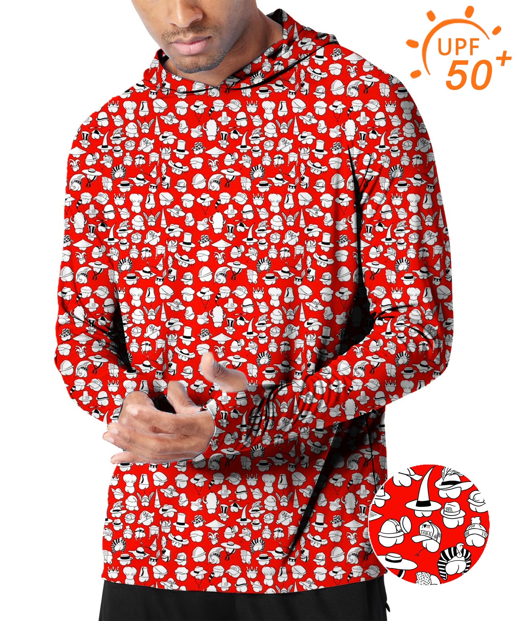 Men's Outdoor Red Versatile Hips Designer style Golf Sun Protection Loose Fit hoodies