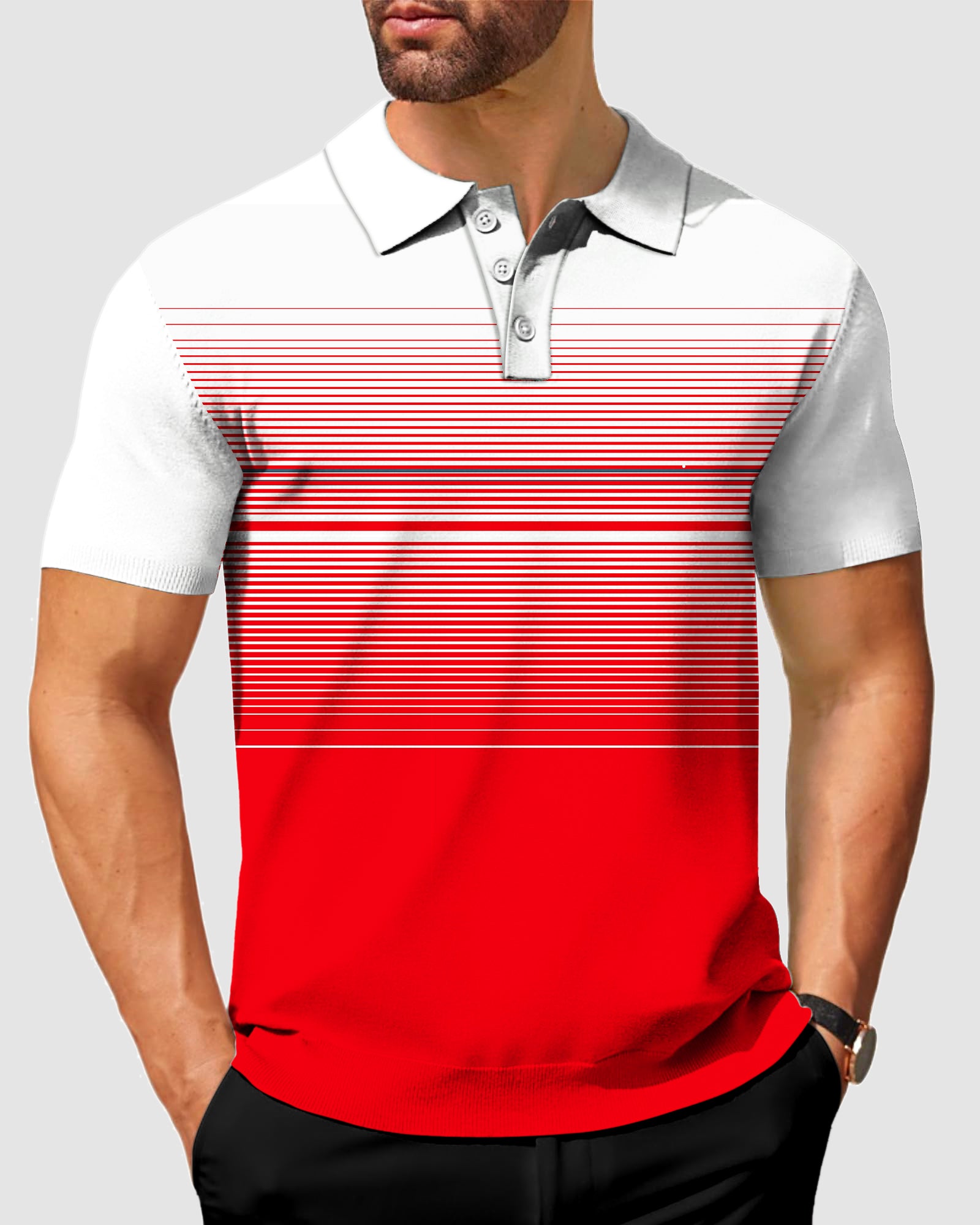 Men's Gradient Thin Horizontal Stripes-Stripe Series Polo