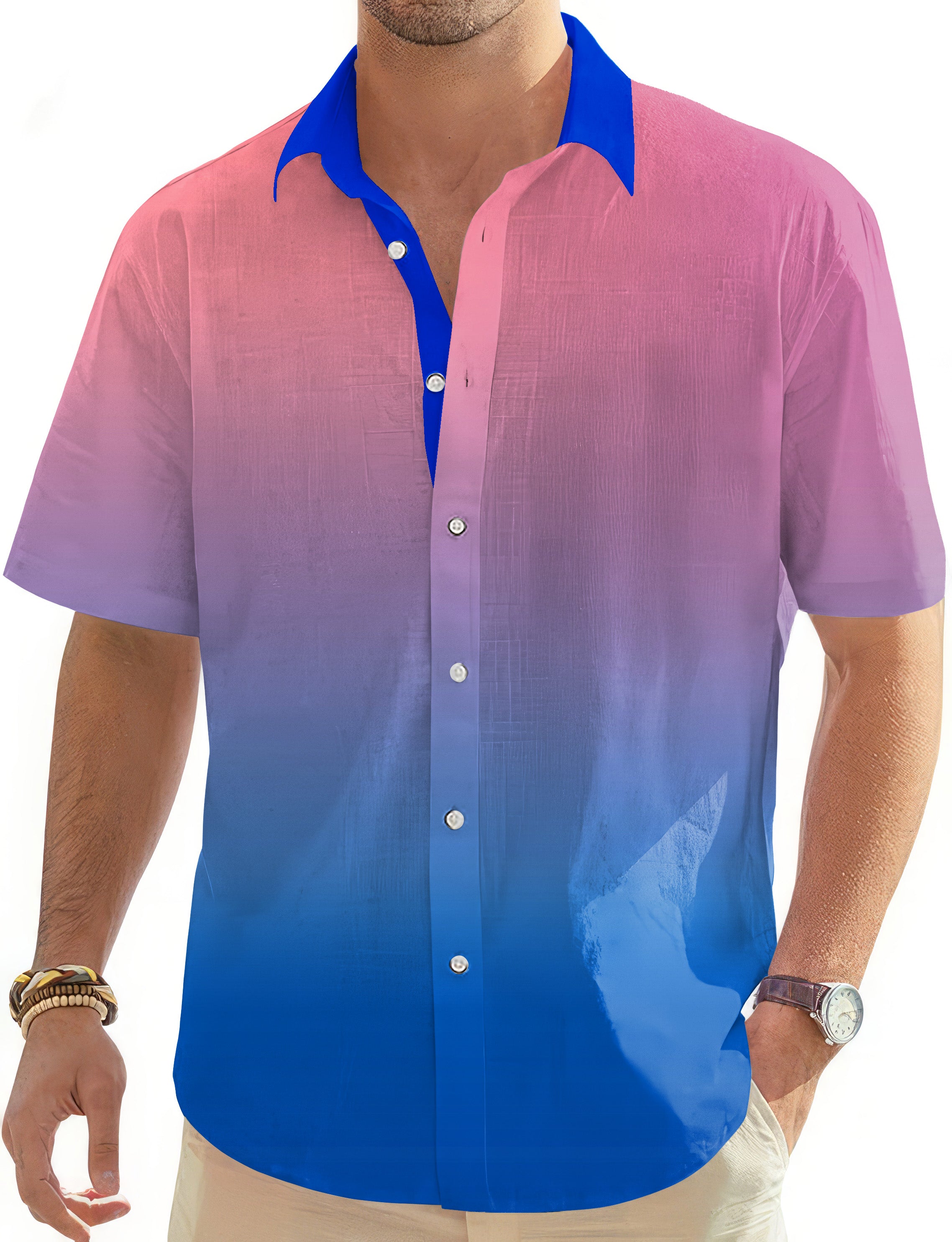 Blue-Pink Gradient Men's Golf Hawaiian Shirts Button Down Shirt