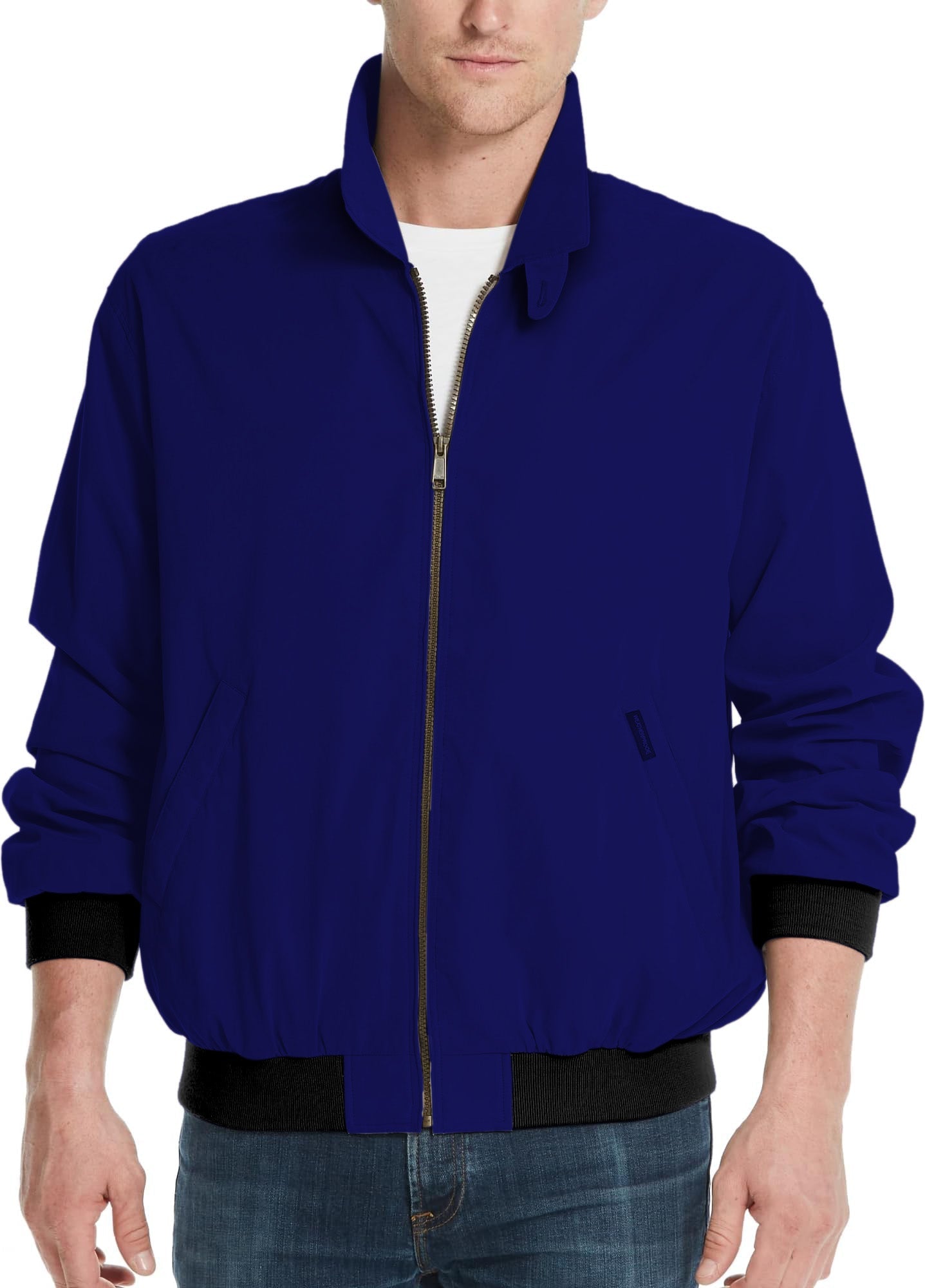 pure navy men's golf windbreaker light jacket zipped front with black cuffs and waistband
