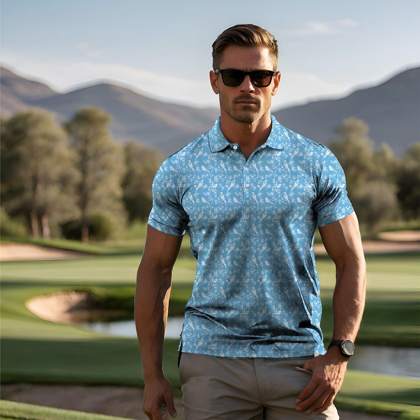 Men's Blooming Branches Trees and Birds golf polo