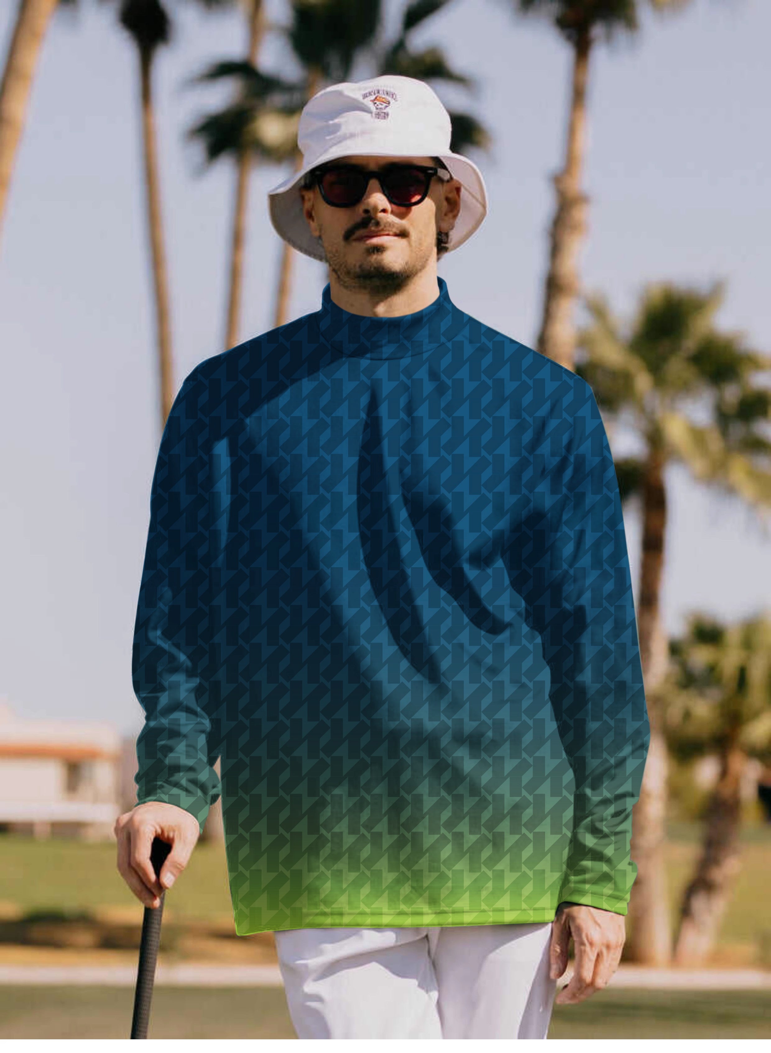 Men's green gradient custom sport team pullover high neck long sleeve t-shirt