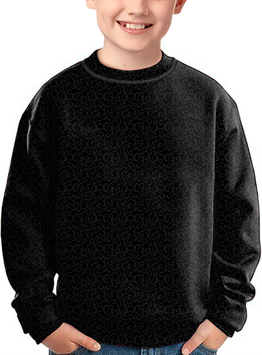 black crewneck pullover sweater for kids with subtle pattern