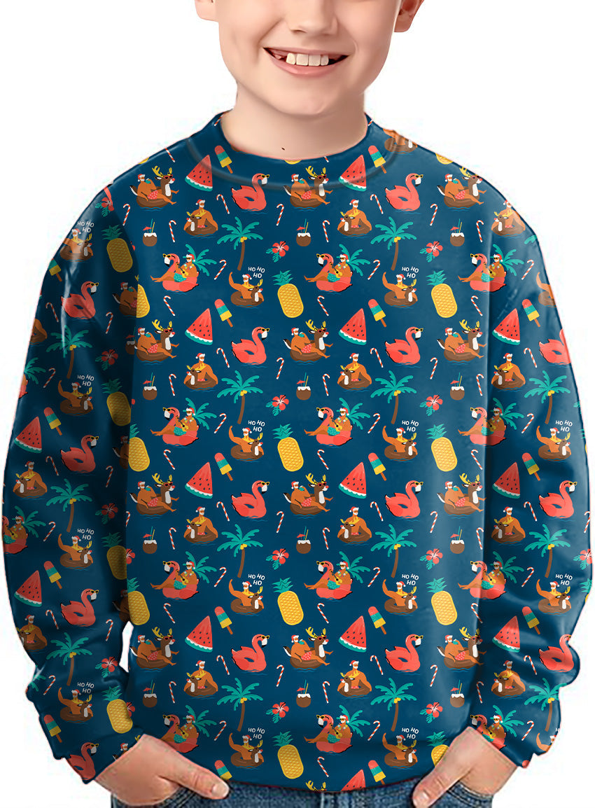 Kids Christmas Santa reindeer summer crewneck pullover ugly sweater with festive holiday print