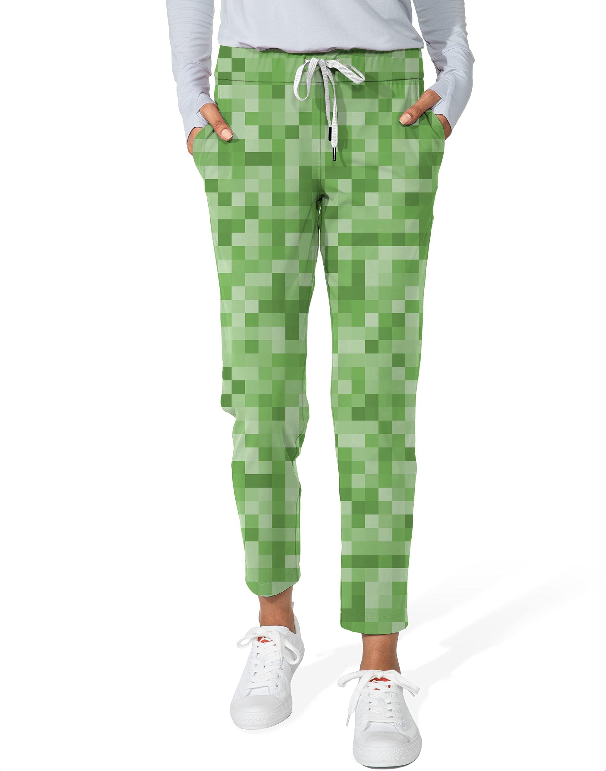 Light Green Pixel Big Women's 7/8 Stretch Ankle Golf Pants