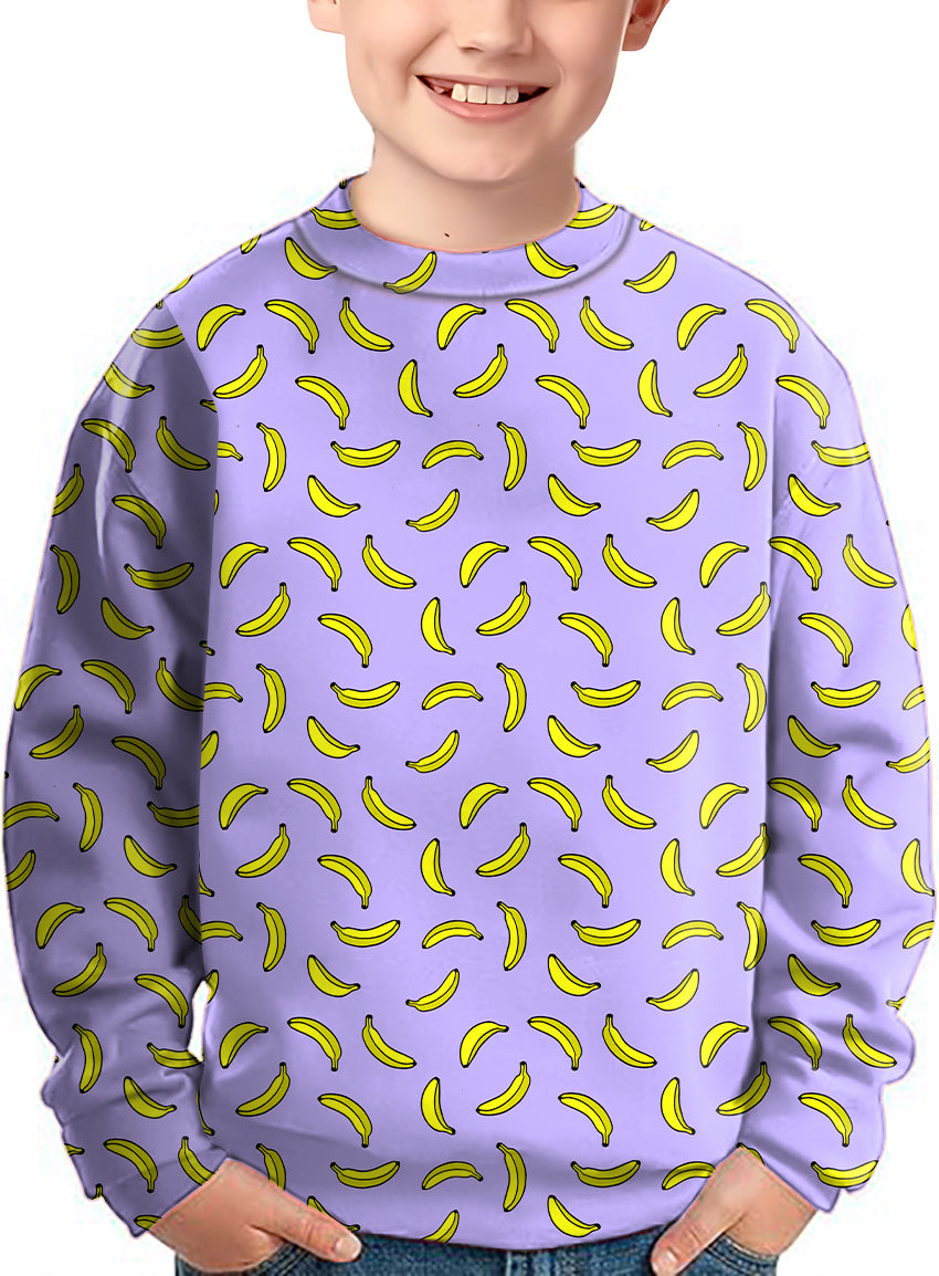 Taro Purple Banana Crewneck Pullover Kids Ugly Sweater