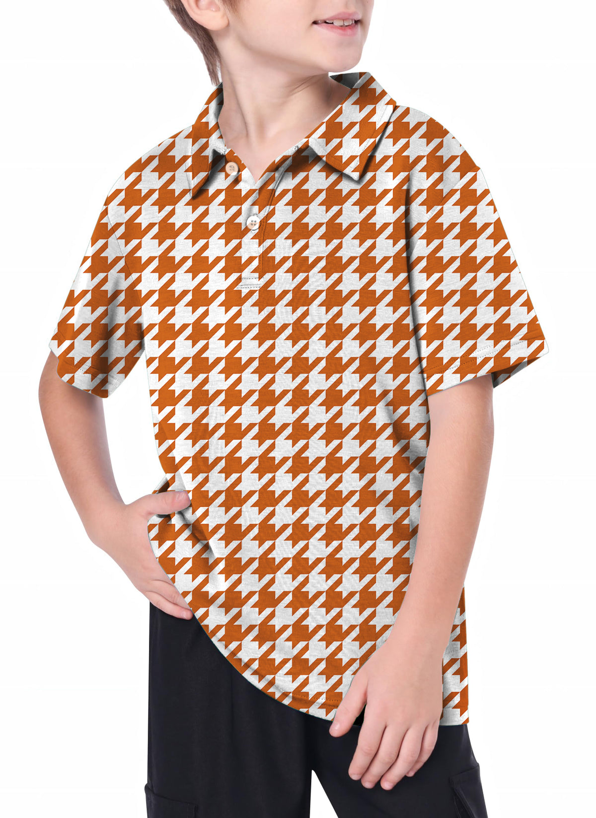 Youth Halloween yellow and white houndstooth Golf Polo
