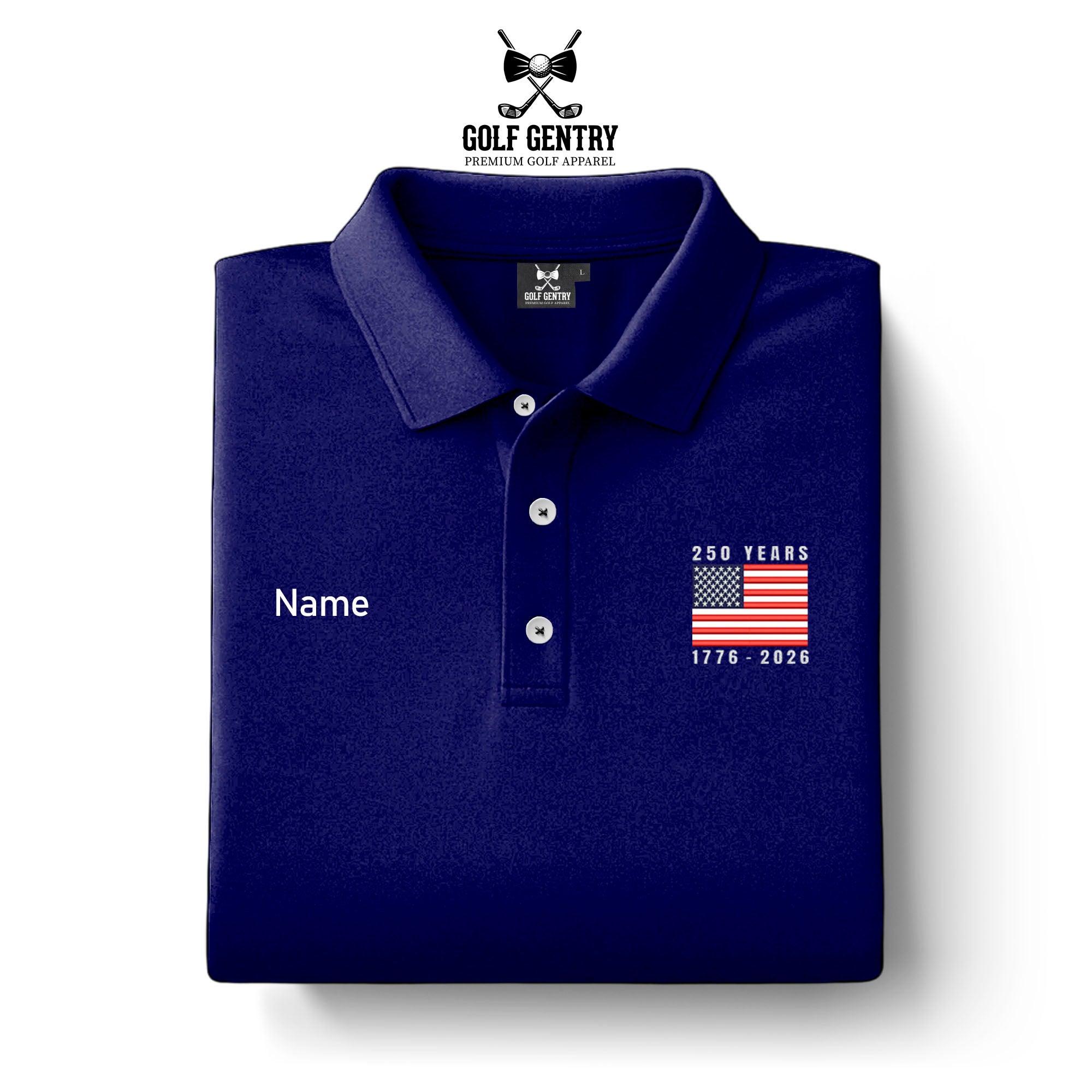 Men's The United States Celebrates Its 250th Anniversary of Independence Solid Navy Color Embroidery On The Left Chest Nylon Polo